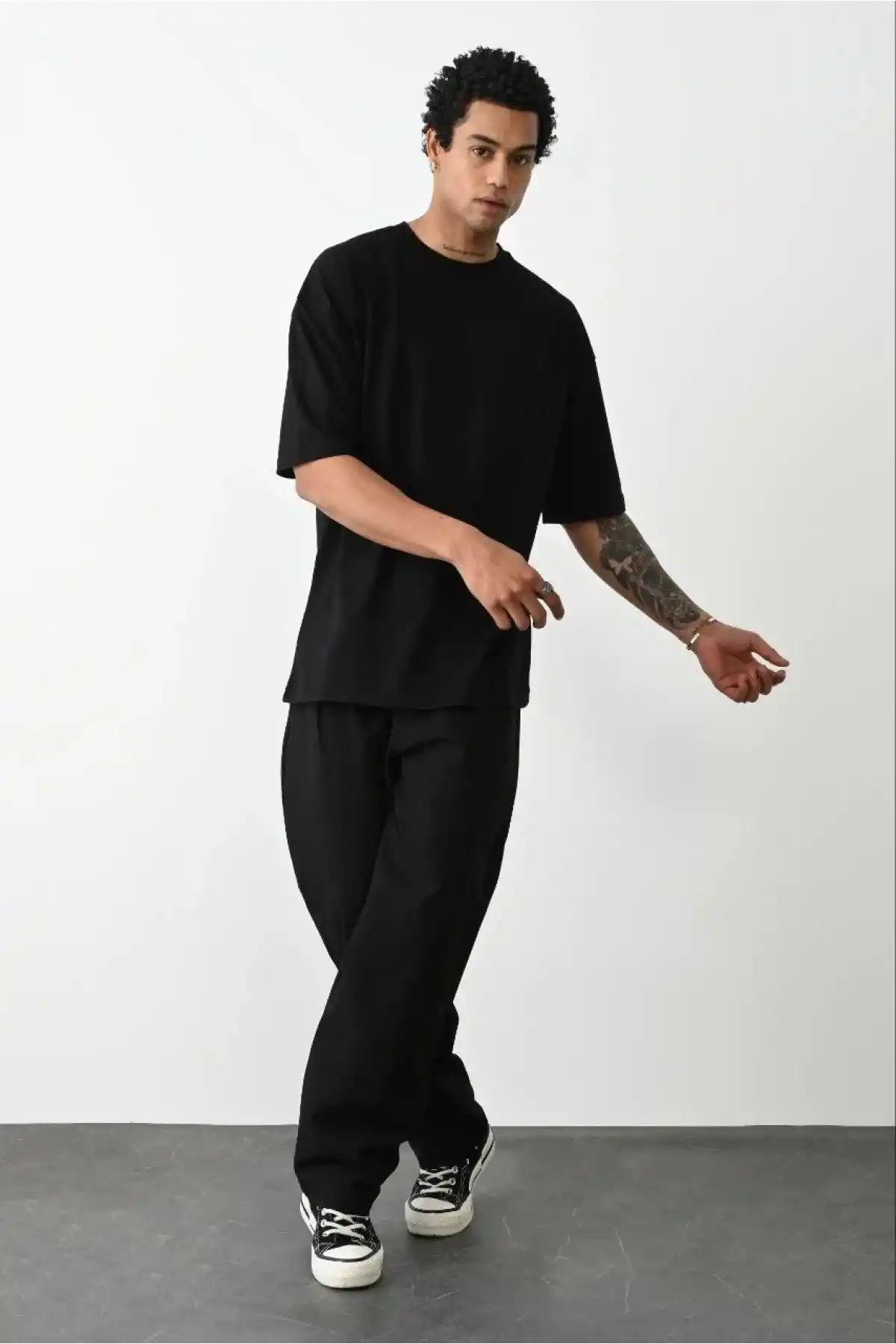 Erkek Düz Basic Bisiklet Yaka Kısa kol T-Shirt - Siyah