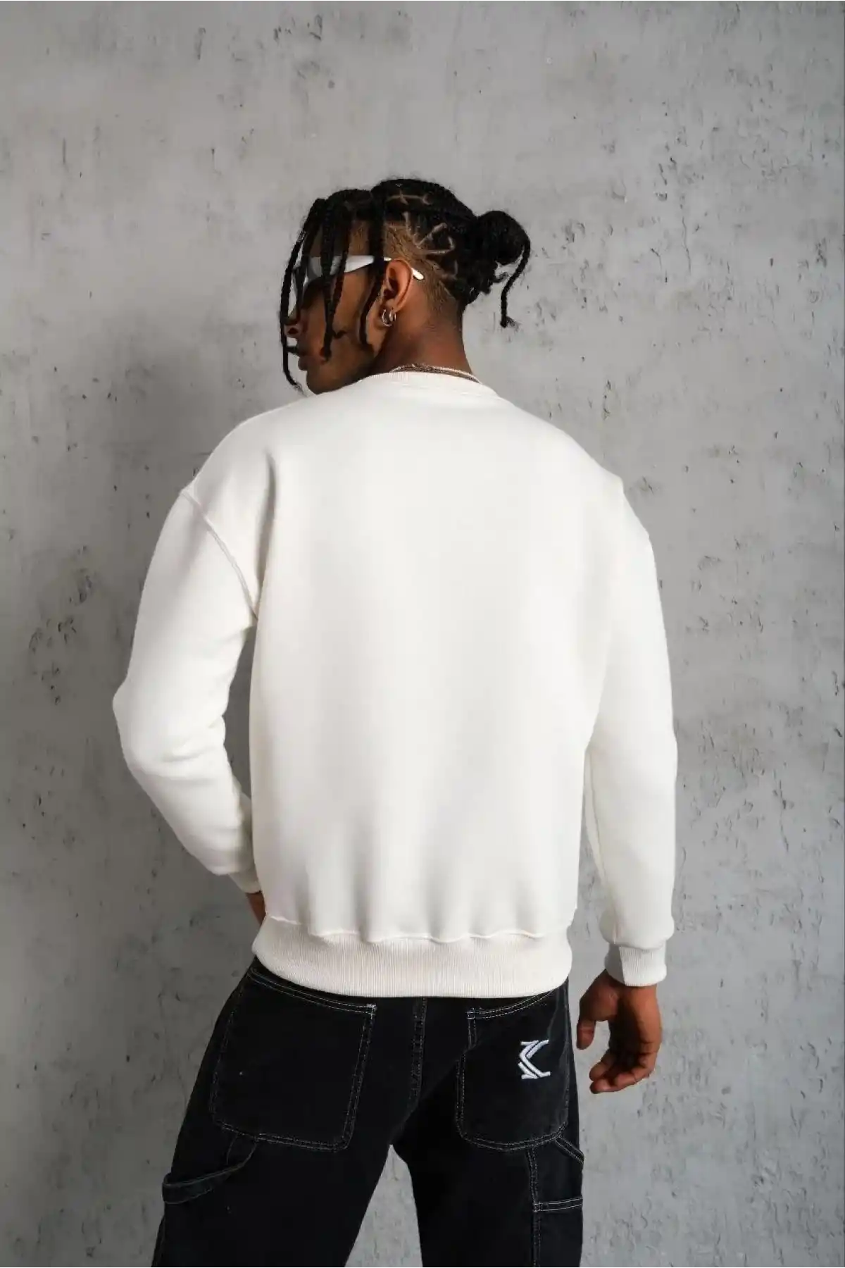 Erkek Düz Bisiklet Yaka Sweat - Beyaz