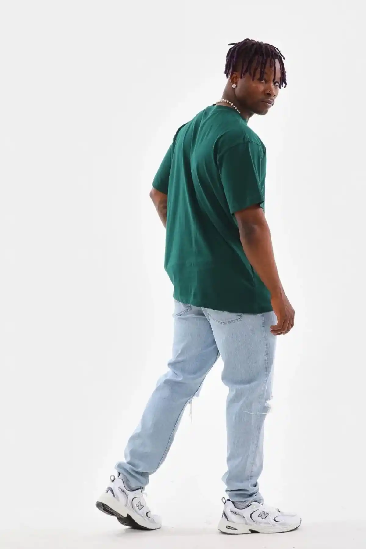 erkek  Düz Bisiklet Yaka T-Shirt - Koyu Yeşili