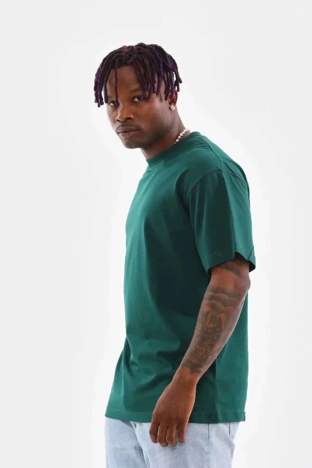 erkek  Düz Bisiklet Yaka T-Shirt - Koyu Yeşili