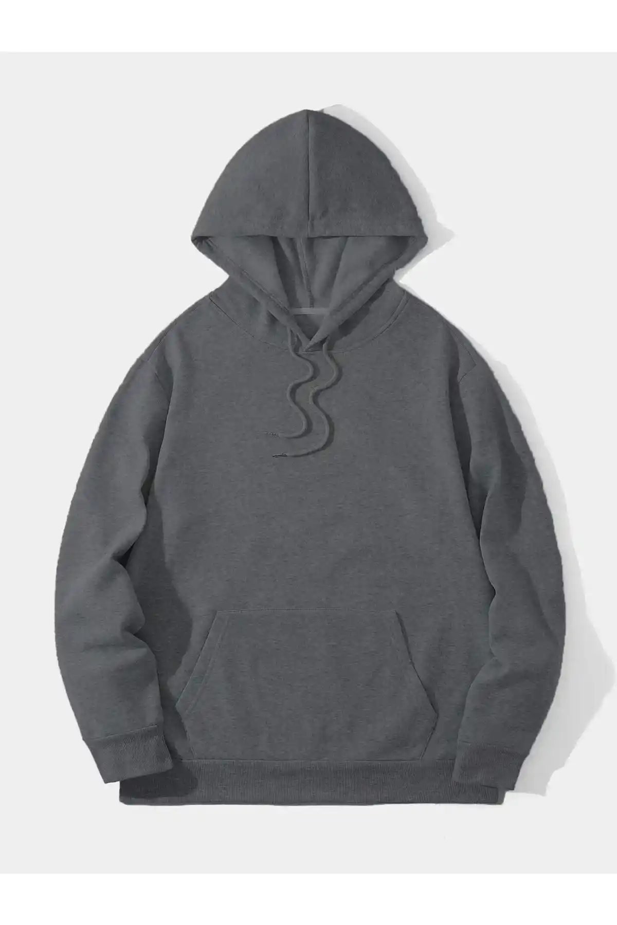 Erkek Düz Kapüşonlu Sweat - Füme