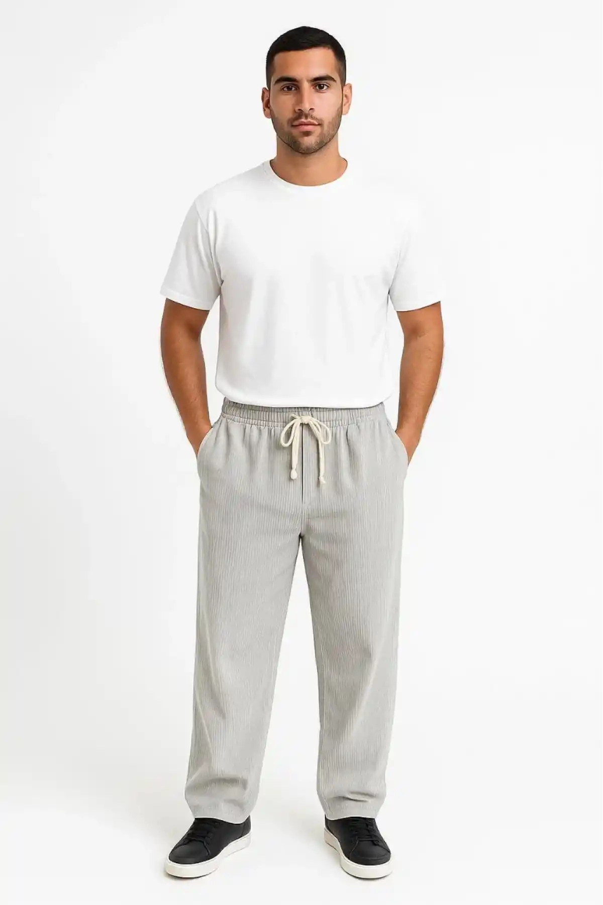 Erkek Fitilli Kadife Cepli Buggy Pantolon Oversize Rahat Kalıp - Gri