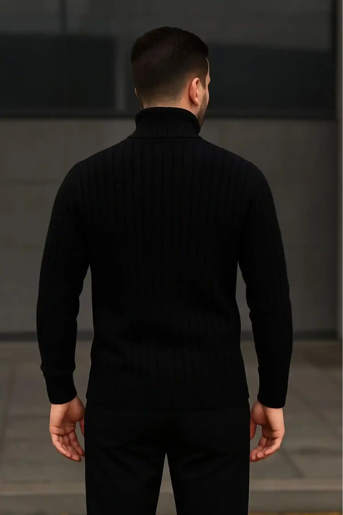 Erkek Fitilli Triko Kazak 3lÜ Set Bej Haki Siyah Regular Balıkcı Yaka Tam Boğazlı Triko