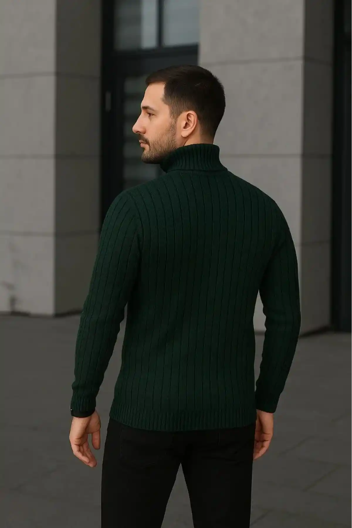 Erkek Fitilli Triko Kazak 3lÜ Set Gri Haki Siyah Regular Balıkcı Yaka Tam Boğazlı Triko