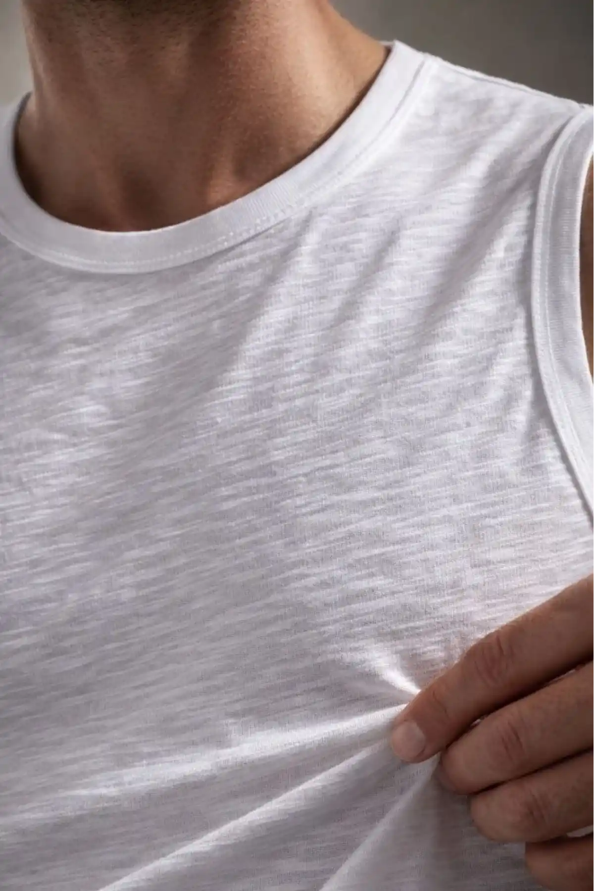 Erkek Flamlı Kumaş Sıfır Kolsuz Atlet Basic Spor Üst, Günlük ve Fitness Kullanımına Uygun - Beyaz