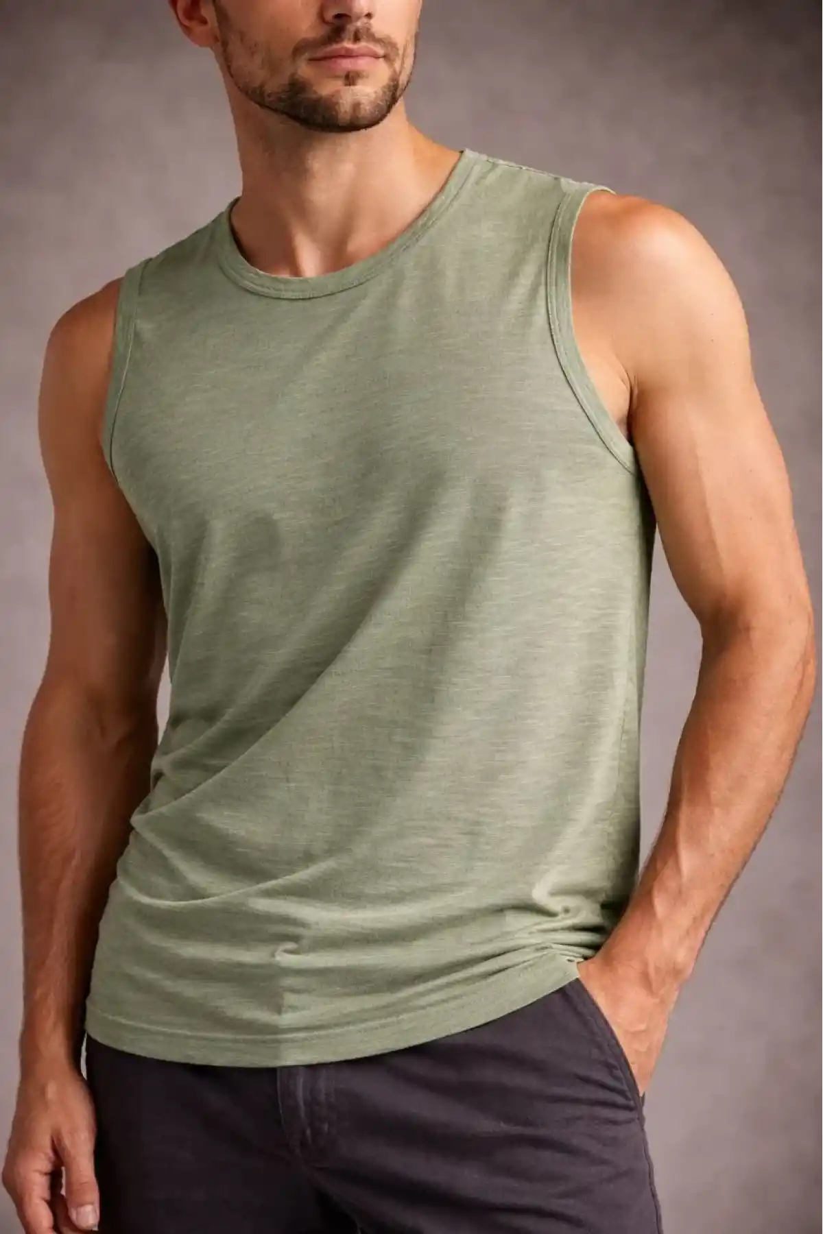 Erkek Flamlı Sıfır Kolsuz Atlet ve Fitness - Mint Yeşili