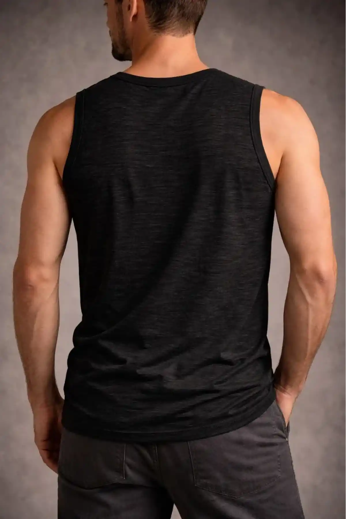 Erkek Flamlı Kumaş Sıfır Kolsuz Atlet Basic Spor Üst, Günlük ve Fitness Kullanımına Uygun - Siyah
