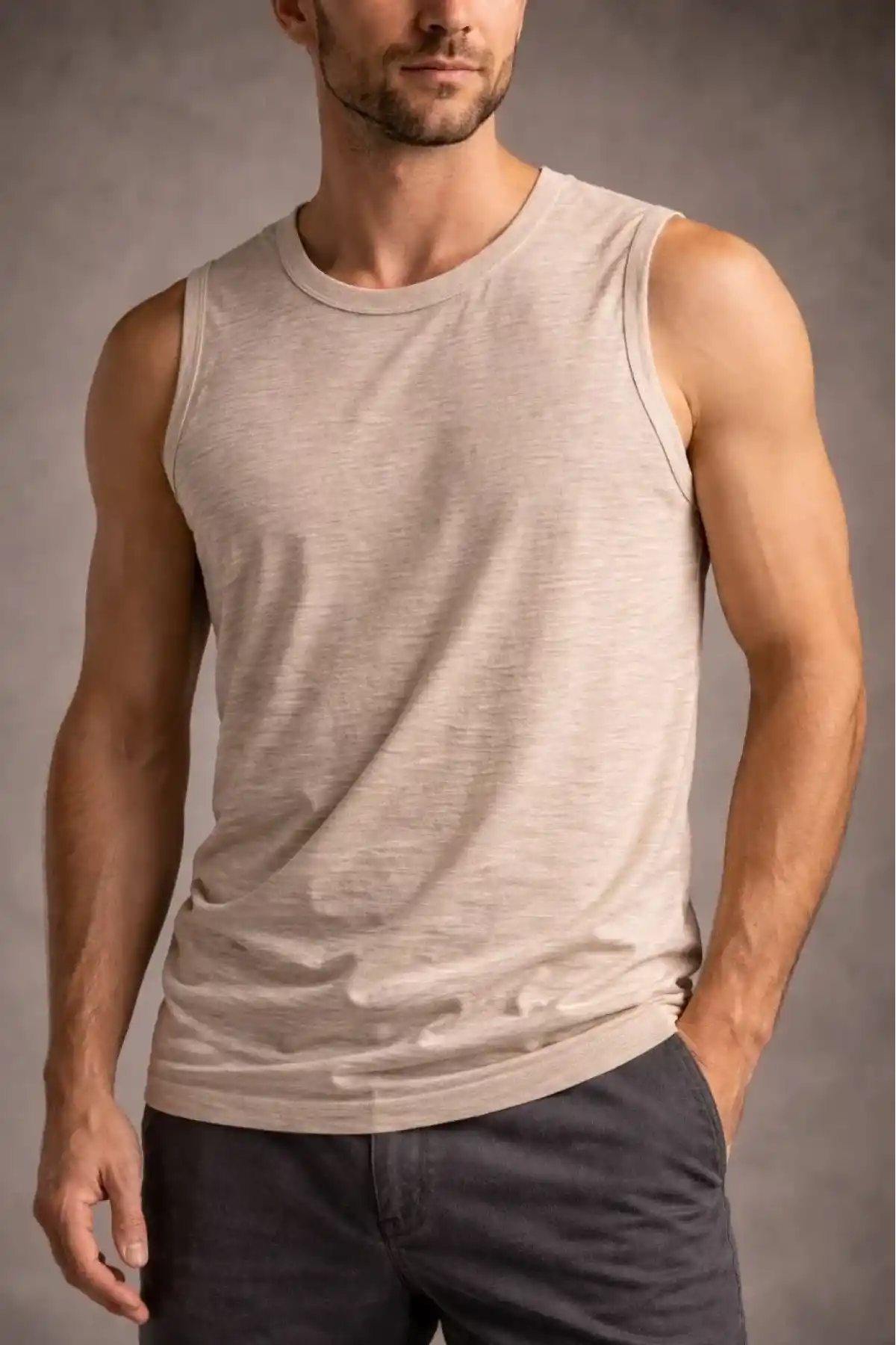 Erkek Flamlı Sıfır Kolsuz Atlet ve Fitness - Taş