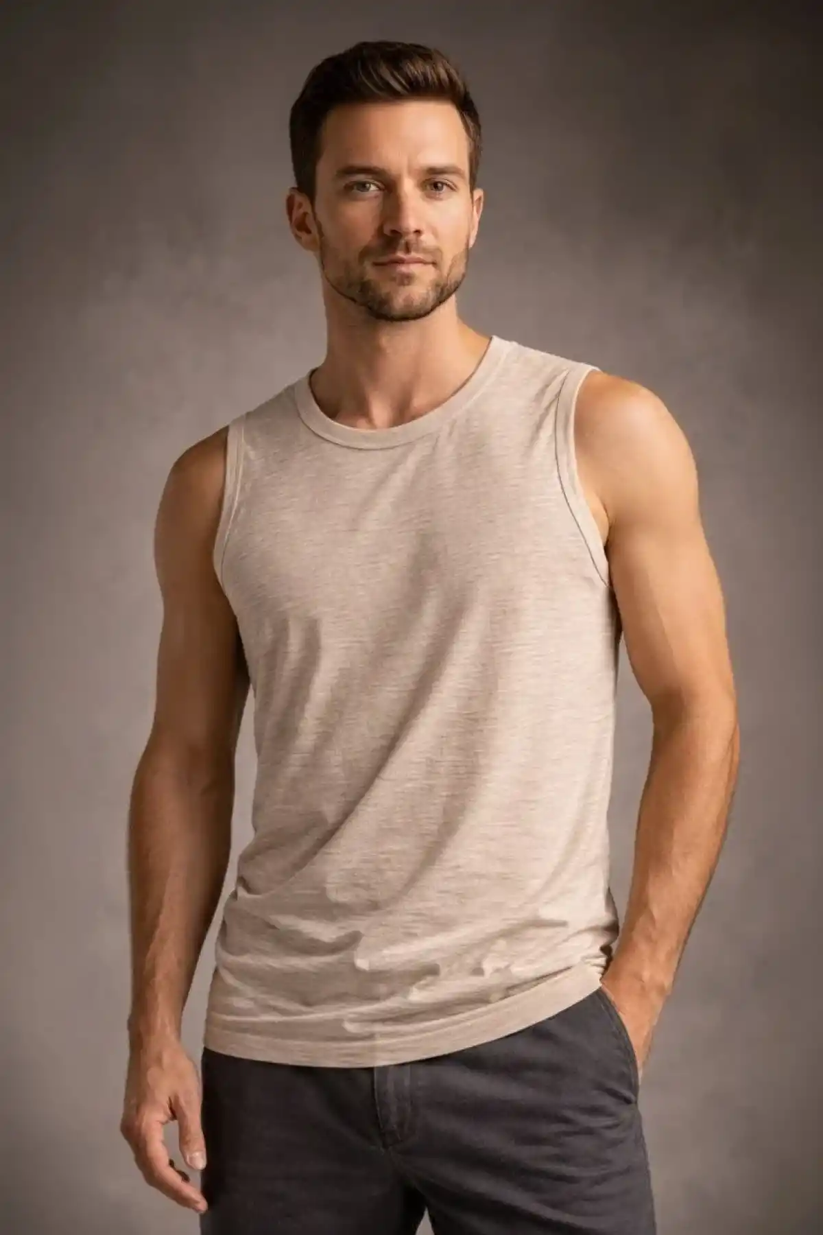 Erkek Flamlı Sıfır Kolsuz Atlet ve Fitness - Taş