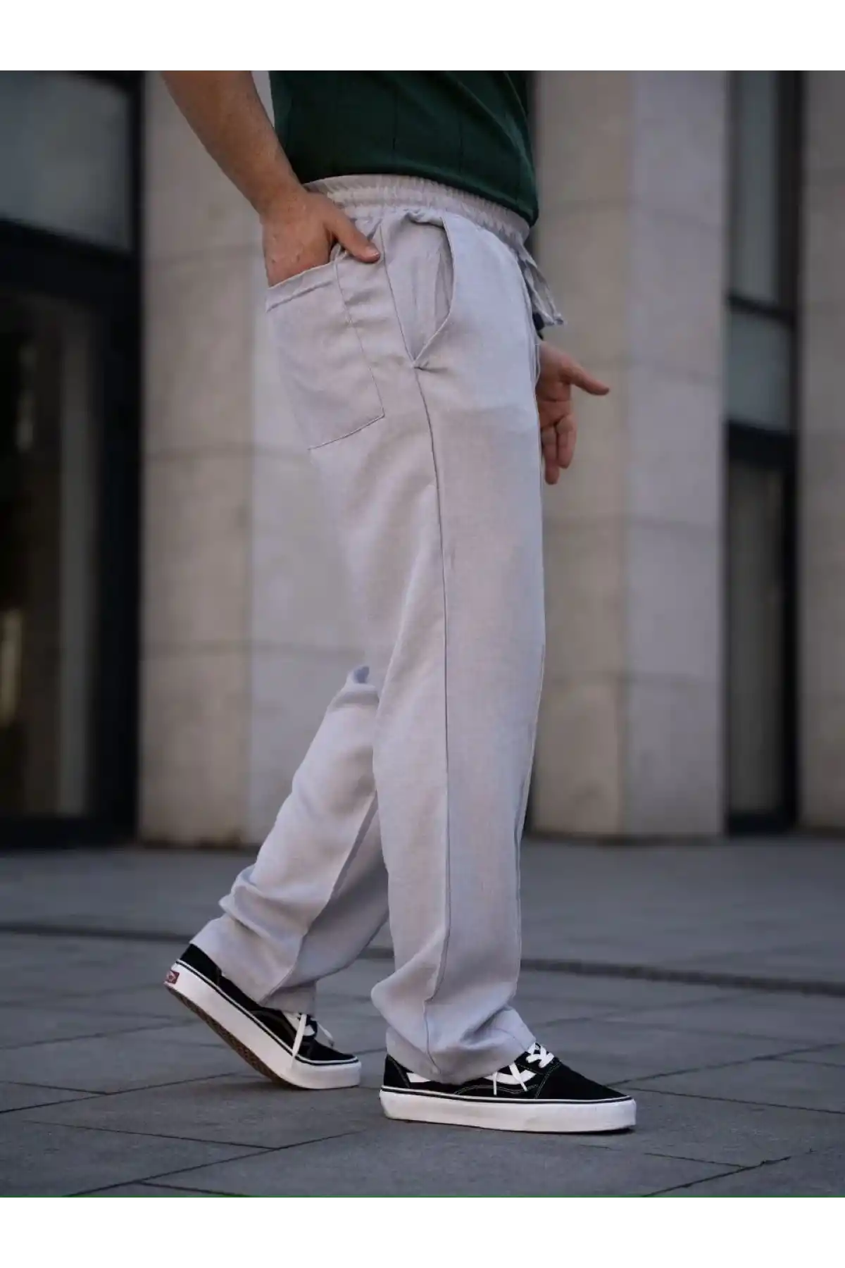 Erkek Keten Cepli Çıma Dikişli jogger Buggy Pantalon Rahat kalıp - Gri