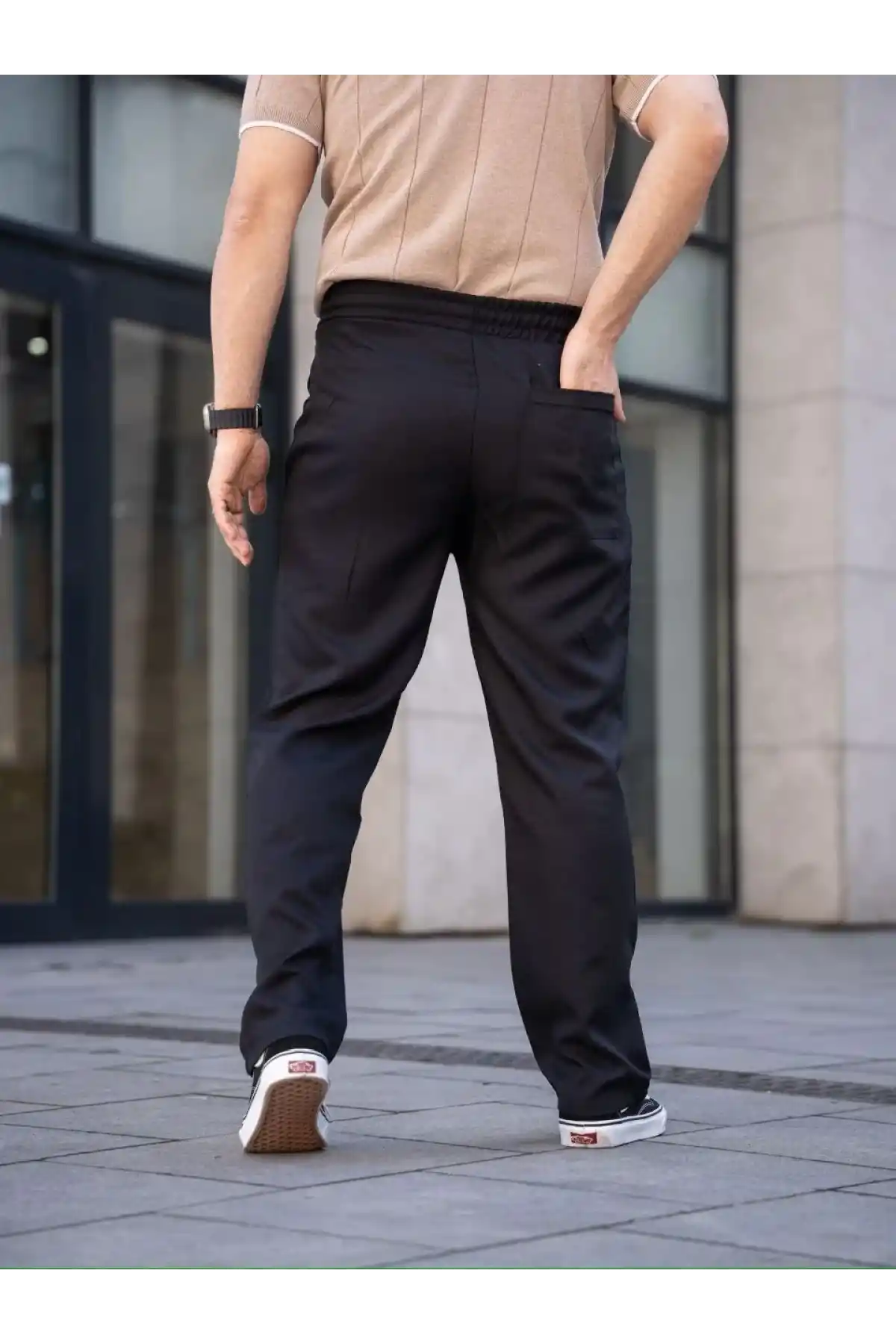 Erkek Keten Cepli Çıma Dikişli jogger Buggy Pantalon Rahat kalıp - Siyah