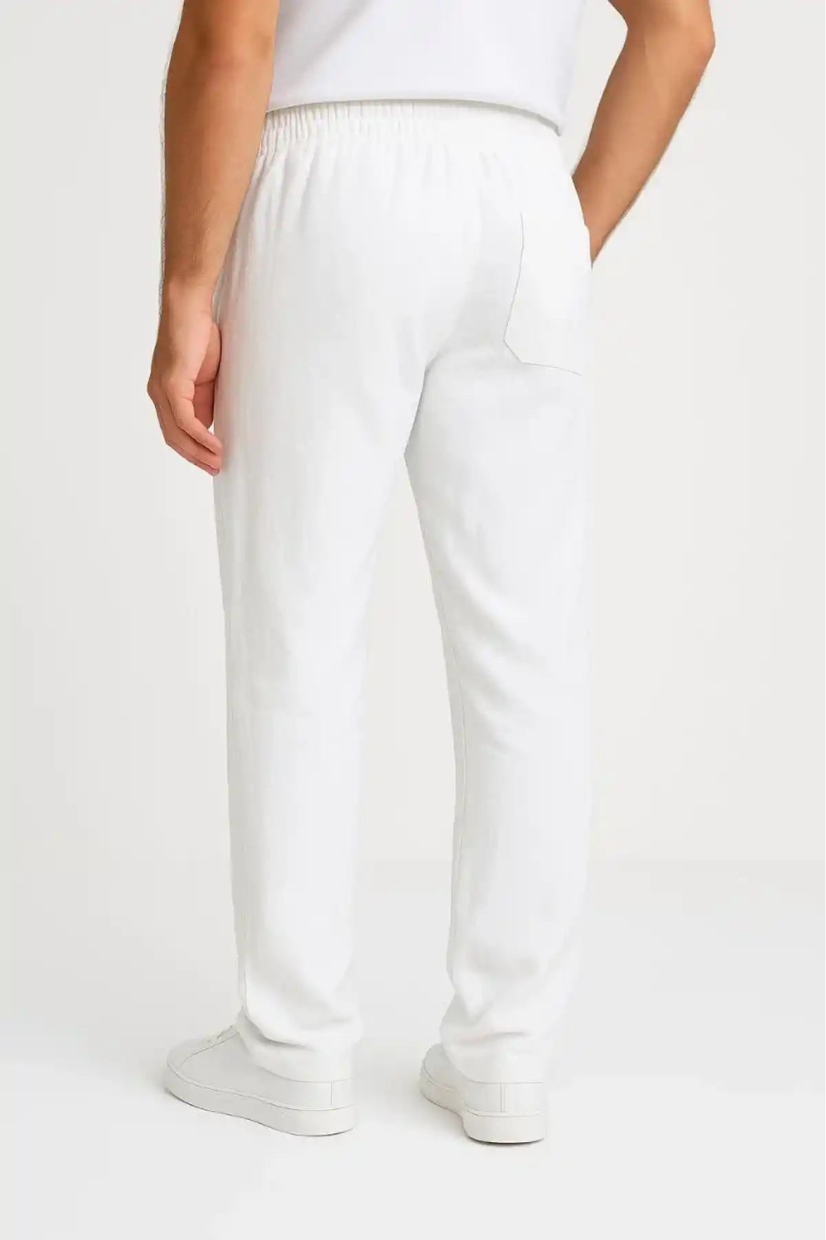 Erkek Keten Pantolon – Cepli, Beli Lastikli ve Bağcıklı, Nefes Alan Rahat Kalıp, Yazlık ve Baharlık Günlük Giyim, Şık & Konforlu Boru Paça Model - Beyaz