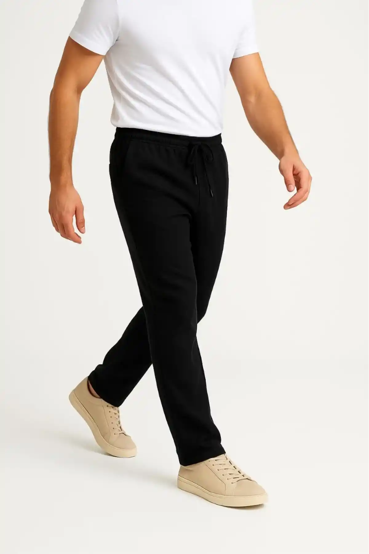 Erkek Keten Pantolon – Cepli, Beli Lastikli ve Bağcıklı, Nefes Alan Rahat Kalıp, Yazlık ve Baharlık Günlük Giyim, Şık & Konforlu Boru Paça Model - Siyah