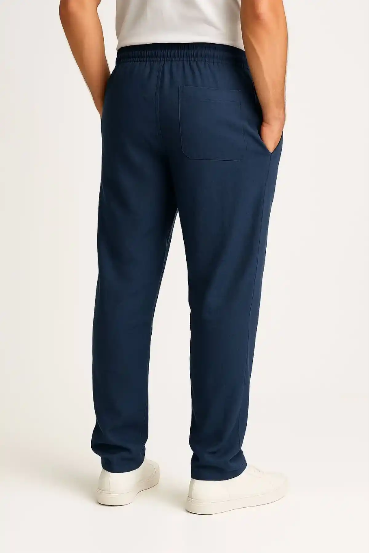 Erkek Keten Pantolon – Cepli, Beli Lastikli ve Bağcıklı, Nefes Alan Rahat Kalıp, Yazlık ve Baharlık Günlük Giyim, Şık & Konforlu Boru Paça Model - Lacivert