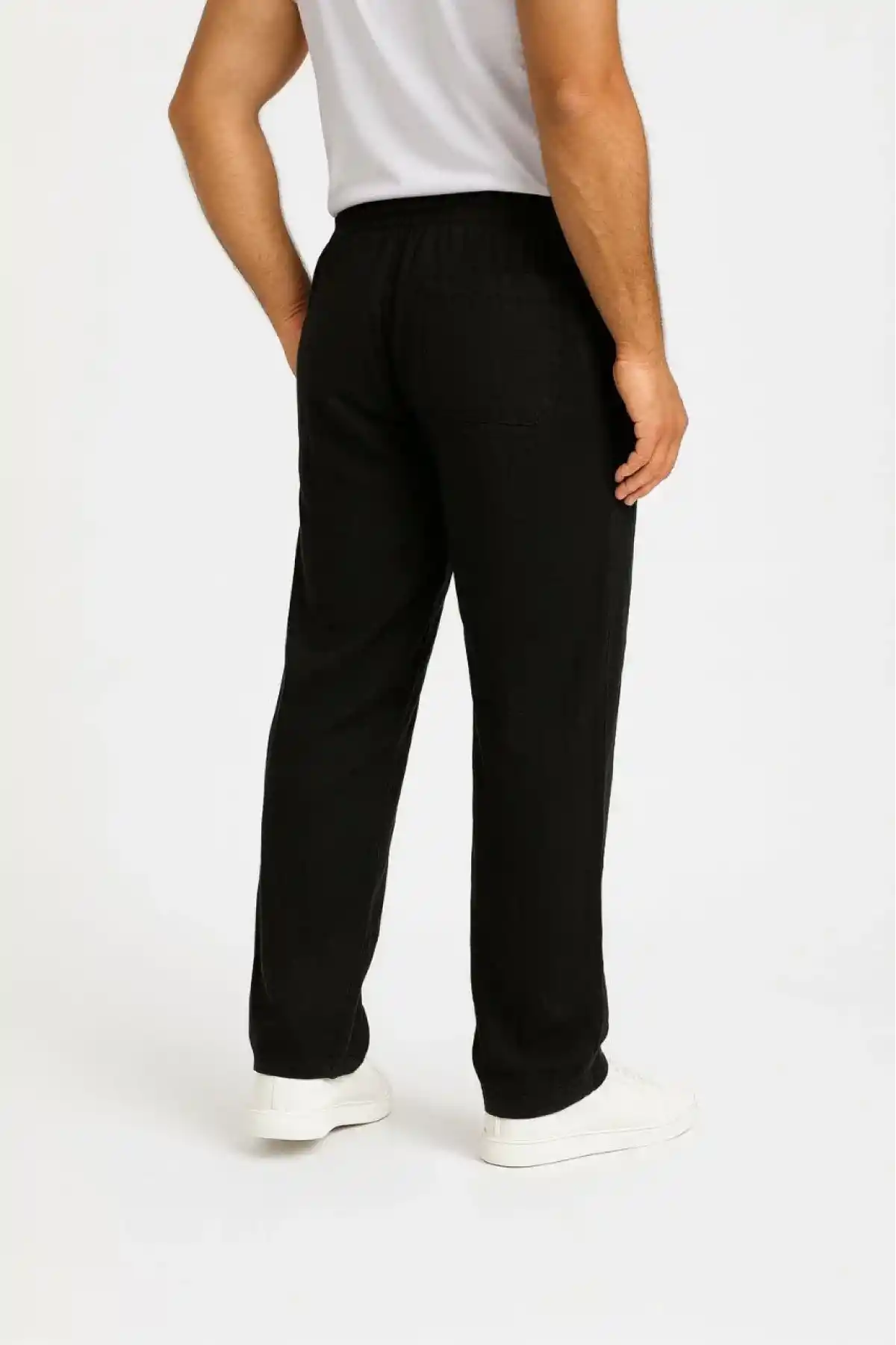 Erkek Keten Pantolon – Cepli, Beli Lastikli ve Bağcıklı, Nefes Alan Rahat Kalıp, Yazlık ve Baharlık Günlük Giyim, Şık & Konforlu Boru Paça Model - Siyah