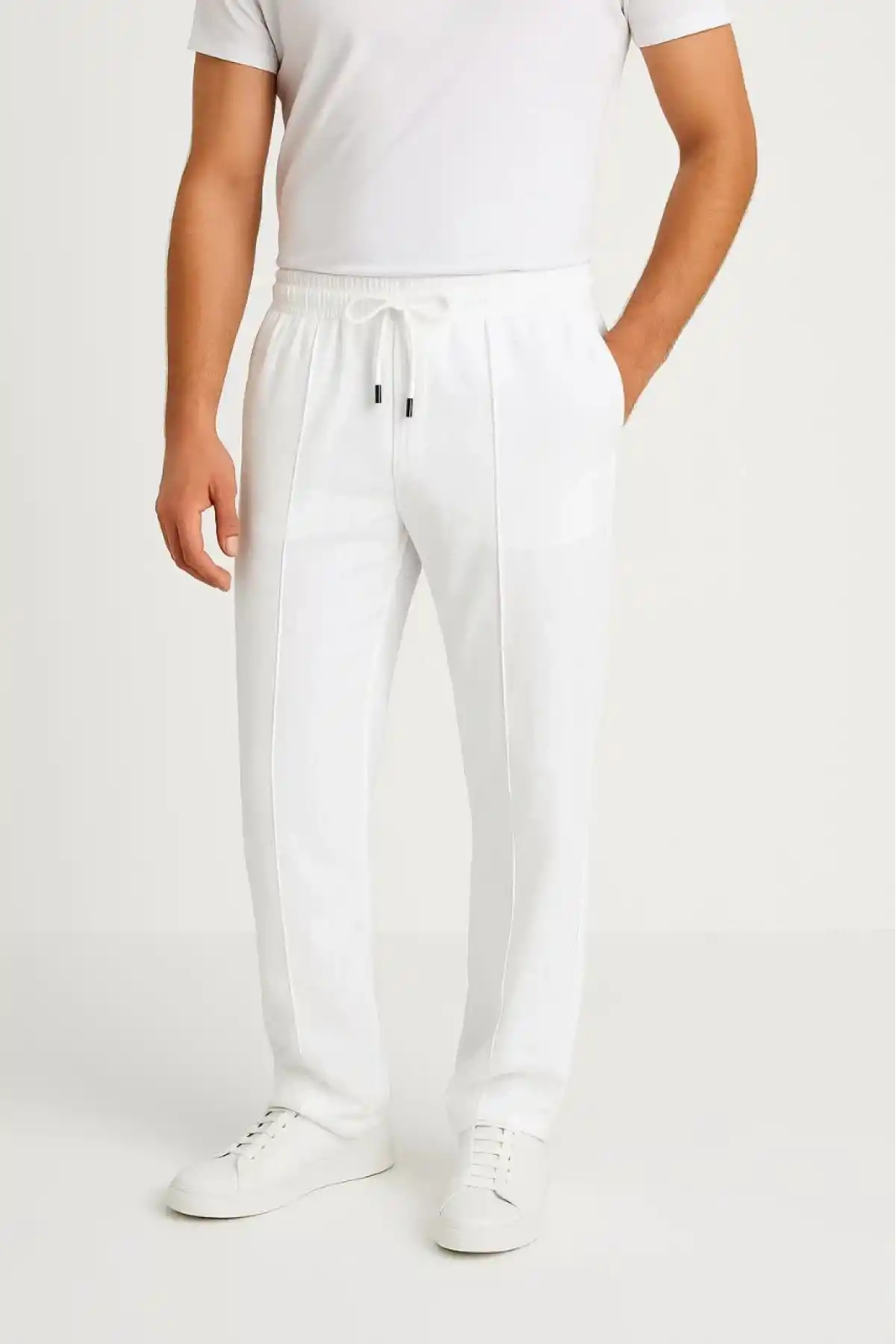 Erkek Keten Pantolon – Cepli, Beli Lastikli ve Bağcıklı, Nefes Alan Rahat Kalıp, Yazlık ve Baharlık Günlük Giyim, Şık & Konforlu Boru Paça Model - Beyaz