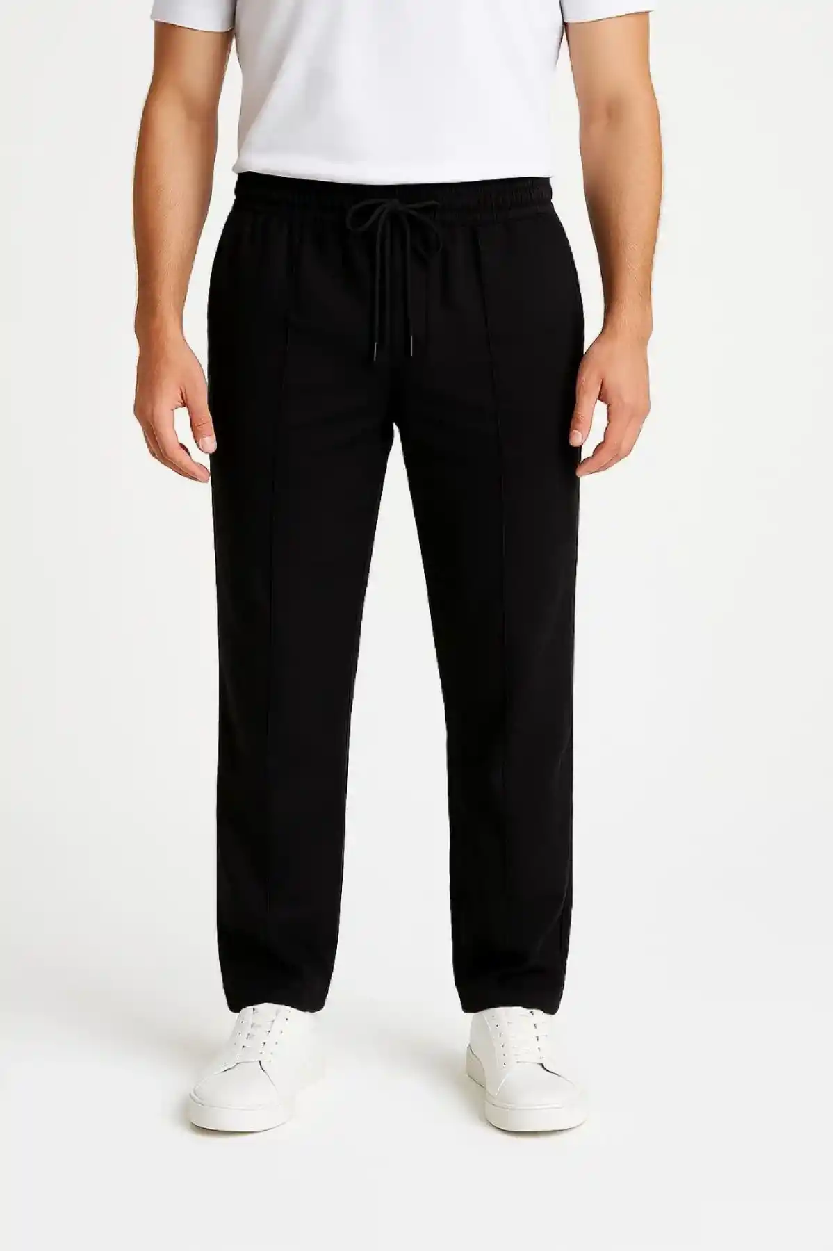 Erkek Keten Pantolon – Cepli, Beli Lastikli ve Bağcıklı, Nefes Alan Rahat Kalıp, Yazlık ve Baharlık Günlük Giyim, Şık & Konforlu Boru Paça Model - Siyah