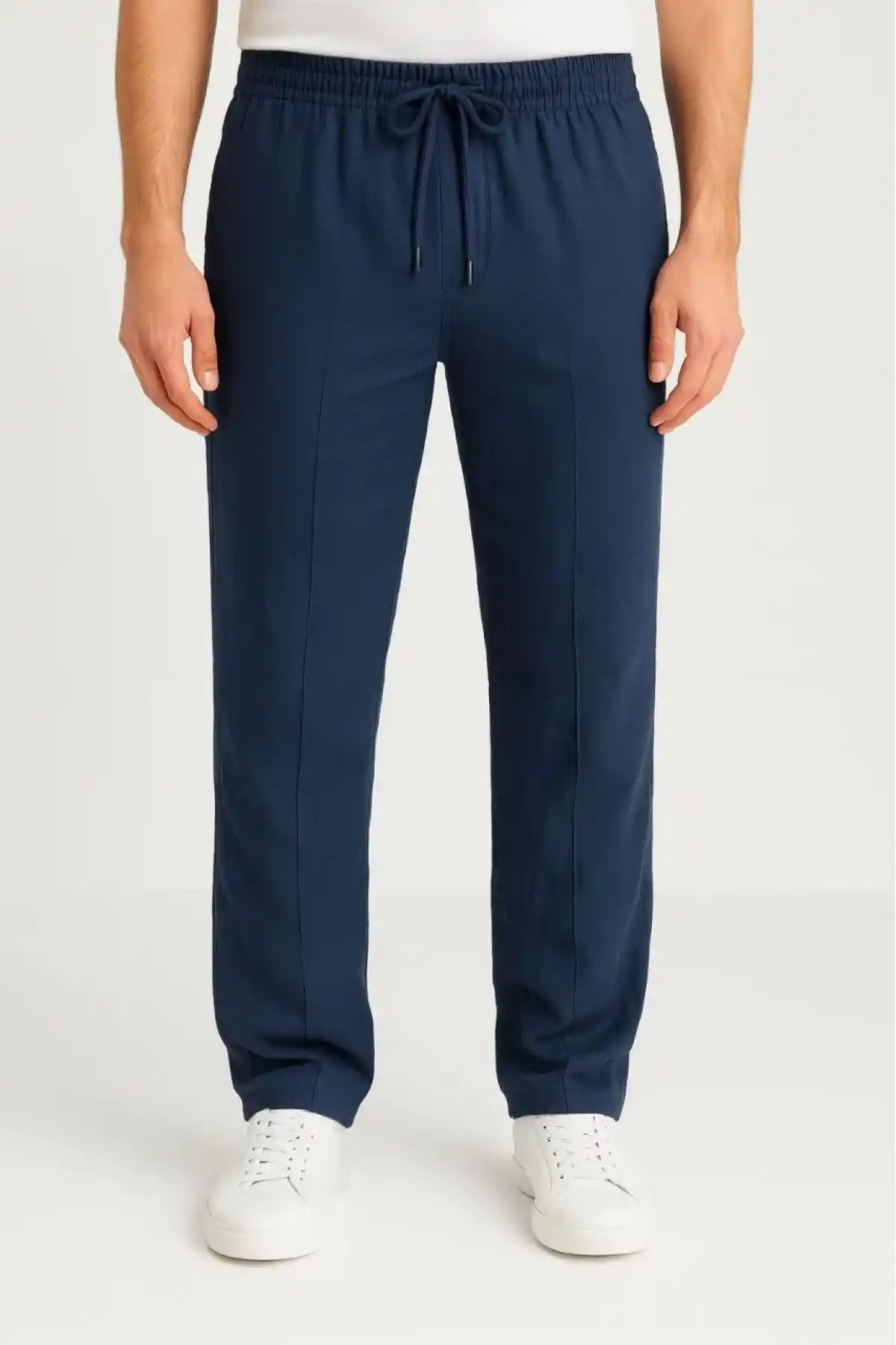 Erkek Keten Pantolon – Cepli, Beli Lastikli ve Bağcıklı, Nefes Alan Rahat Kalıp, Yazlık ve Baharlık Günlük Giyim, Şık & Konforlu Boru Paça Model - Lacivert