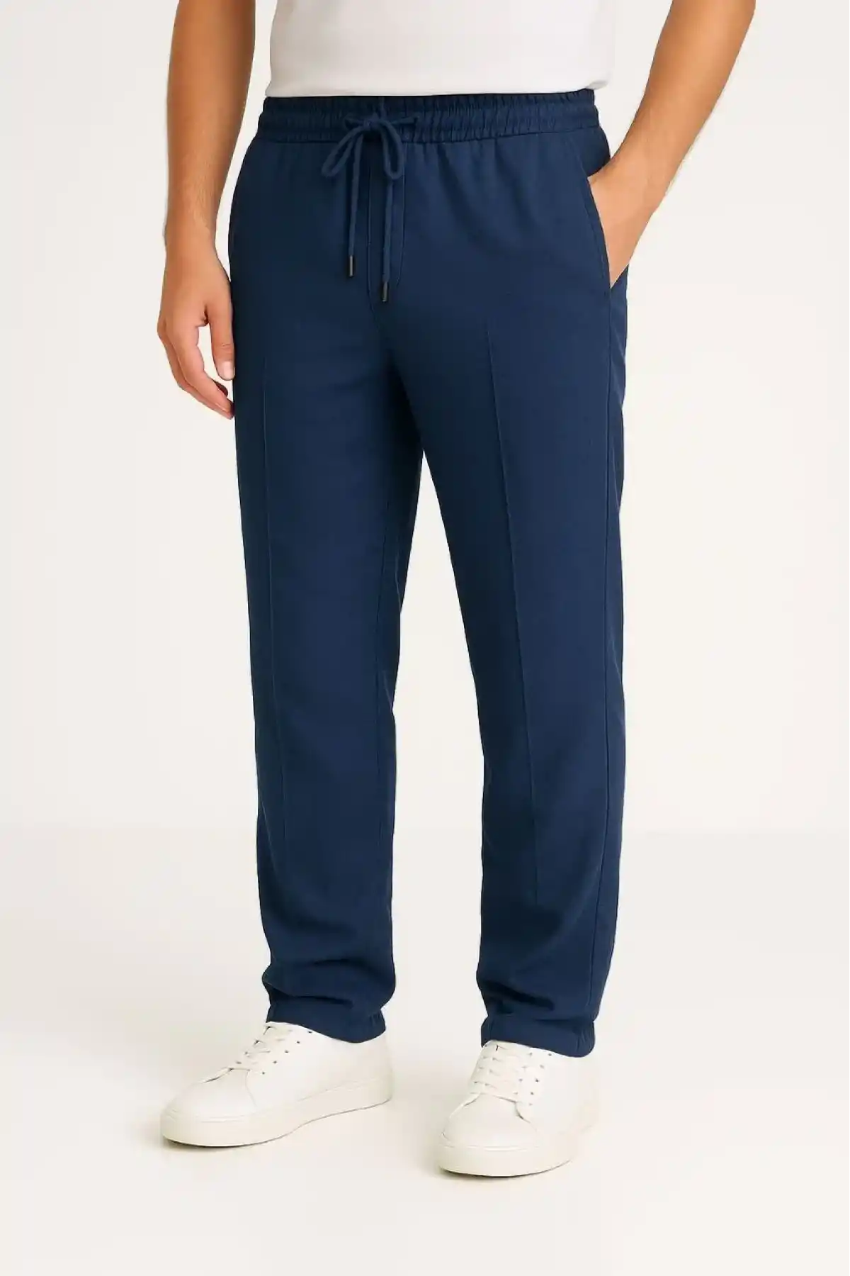 Erkek Keten Pantolon – Cepli, Beli Lastikli ve Bağcıklı, Nefes Alan Rahat Kalıp, Yazlık ve Baharlık Günlük Giyim, Şık & Konforlu Boru Paça Model - Lacivert