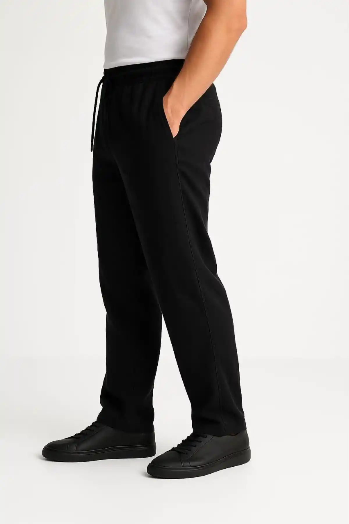 Erkek Keten Pantolon – Cepli, Beli Lastikli ve Bağcıklı, Nefes Alan Rahat Kalıp, Yazlık ve Baharlık Günlük Giyim, Şık & Konforlu Boru Paça Model - Siyah