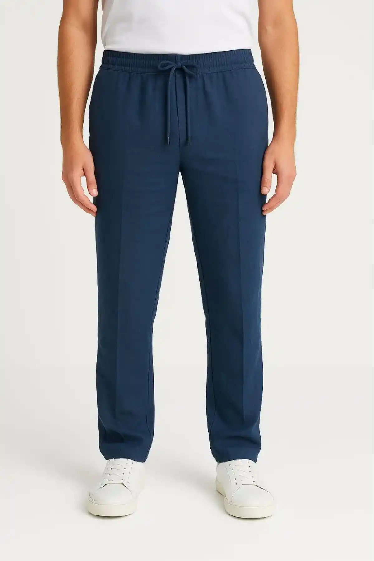 Erkek Keten Pantolon – Cepli, Beli Lastikli ve Bağcıklı, Nefes Alan Rahat Kalıp, Yazlık ve Baharlık Günlük Giyim, Şık & Konforlu Boru Paça Model - Lacivert