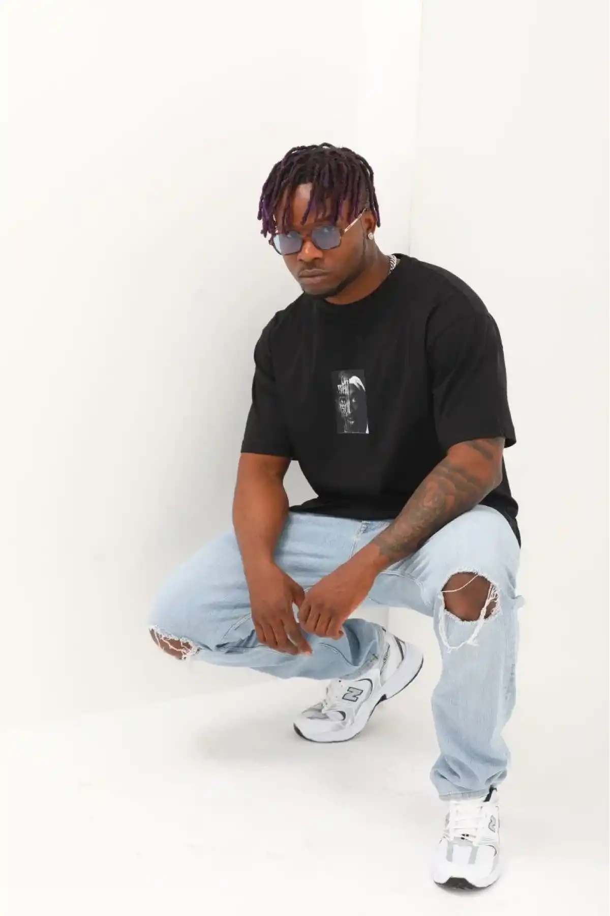 Erkek Kısa Kol Oversize Baskılı Bisiklet Yaka T-Shirt - Siyah