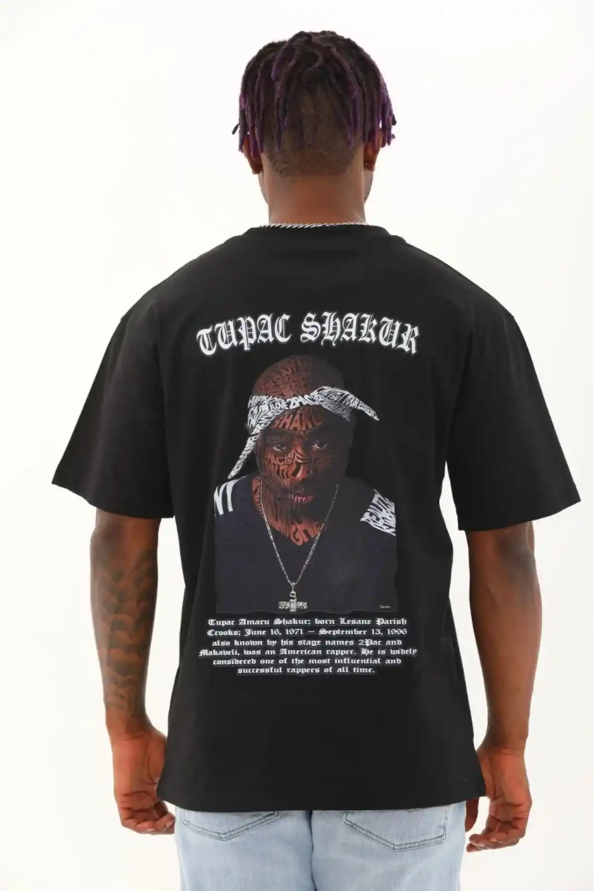 Erkek Kısa Kol Oversize Baskılı Bisiklet Yaka T-Shirt - Siyah