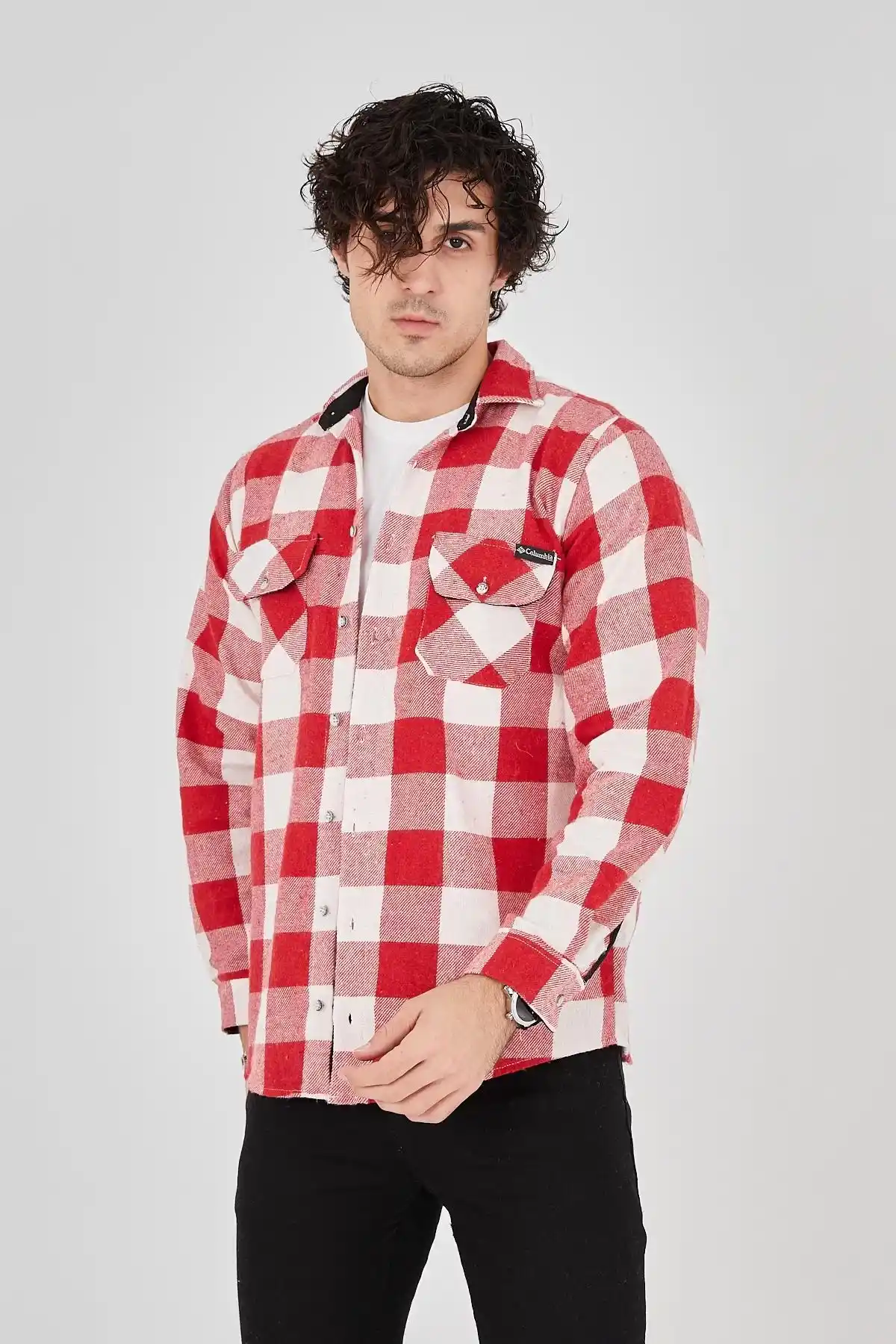 Erkek Oduncu Gömlek – Uzun Kollu, Şardonlu Kumaş, Kareli Desen, Regular Fit, Manşetli, Çift Cepli, Rahat Günlük Bahar & Kış Stil - Pembe