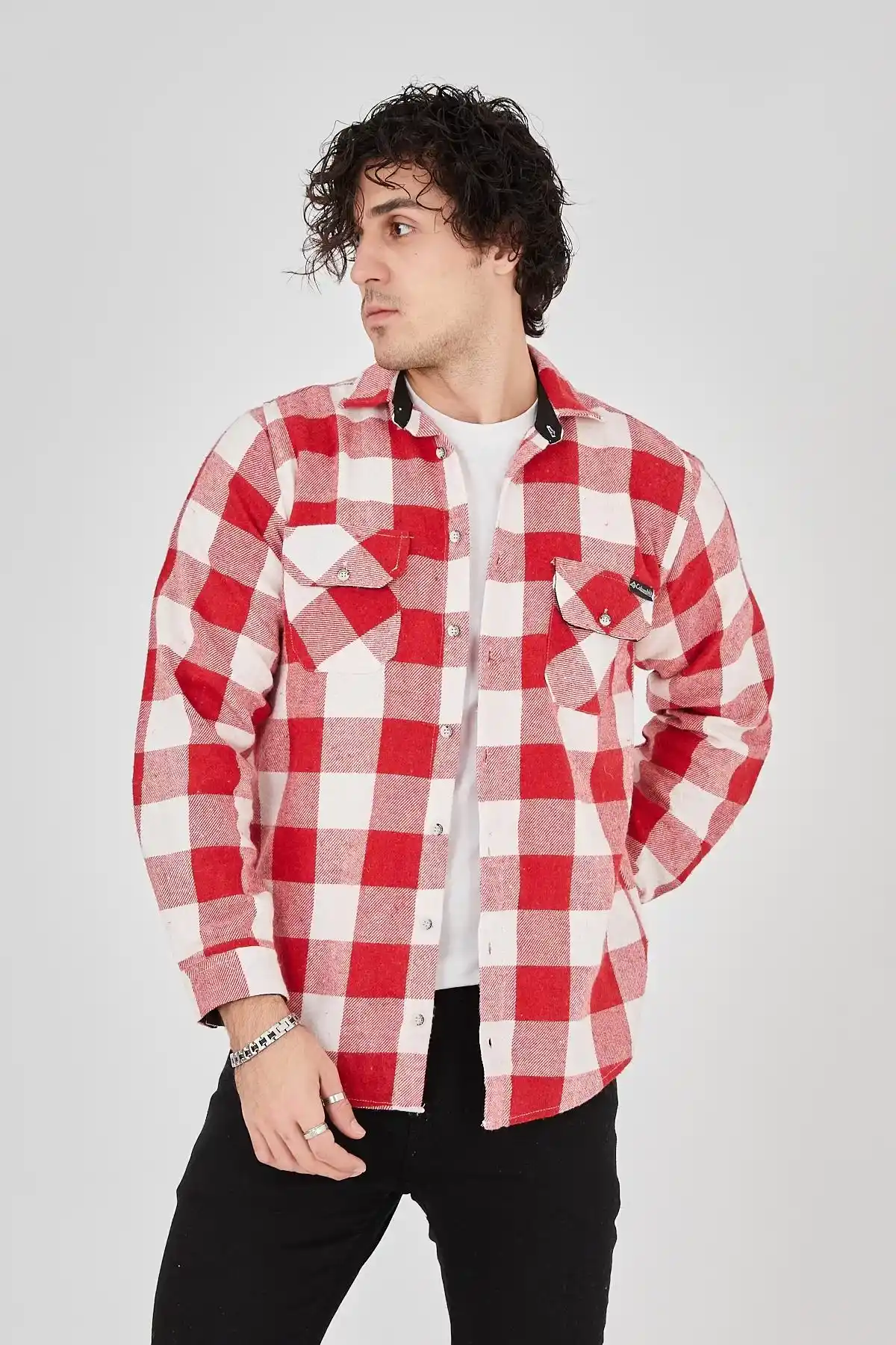 Erkek Oduncu Gömlek – Uzun Kollu, Şardonlu Kumaş, Kareli Desen, Regular Fit, Manşetli, Çift Cepli, Rahat Günlük Bahar & Kış Stil - Pembe