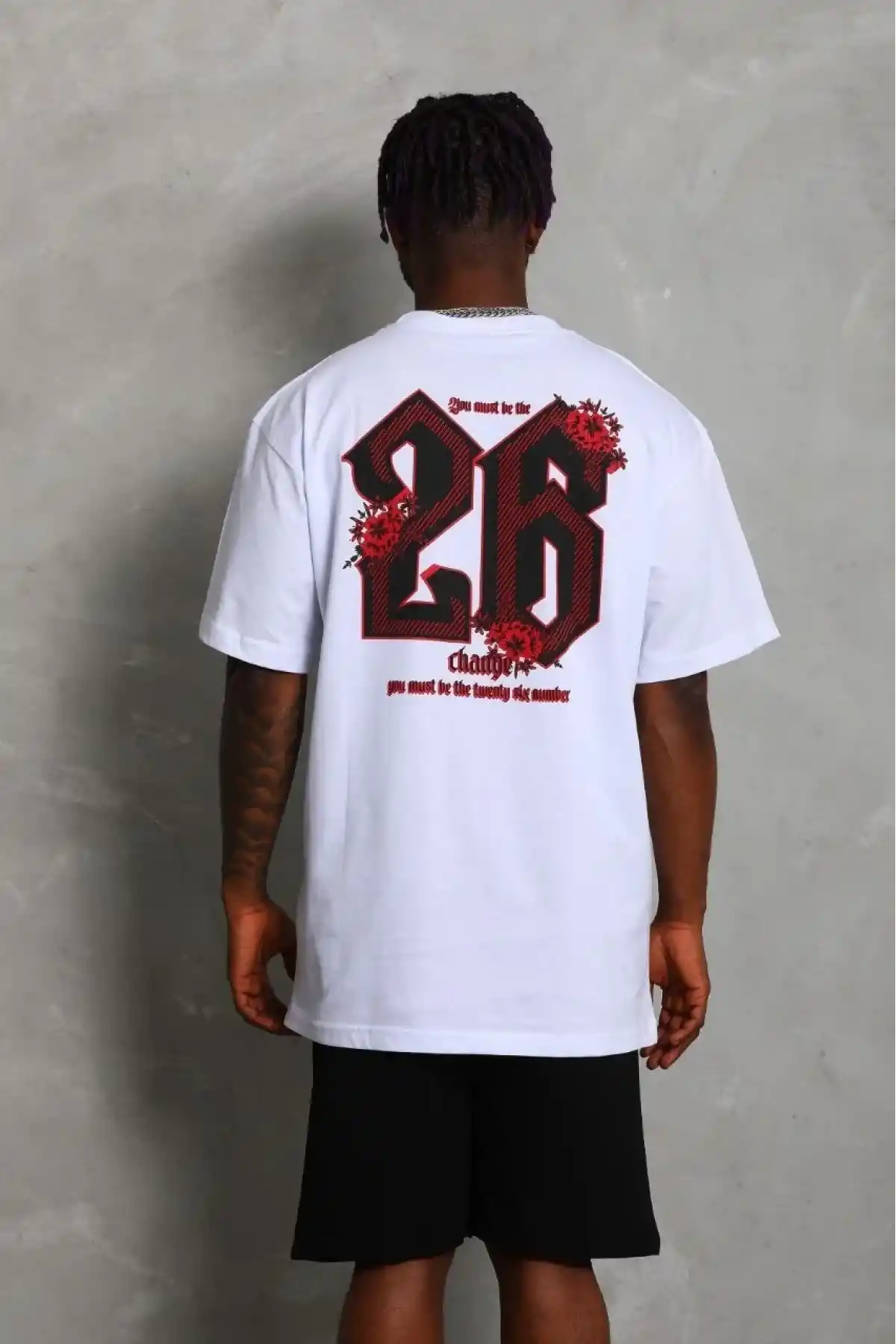 Erkek Oversize Baskılı Bisiklet Yaka T-Shirt - Beyaz