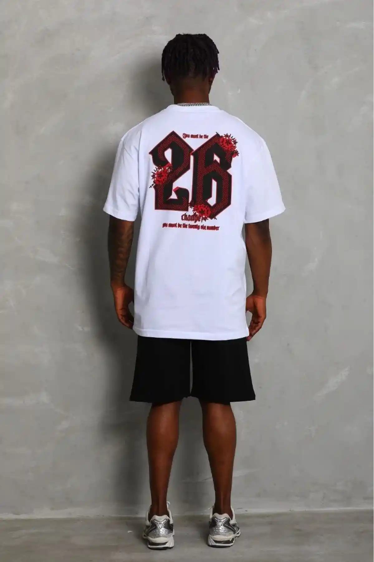 Erkek Oversize Baskılı Bisiklet Yaka T-Shirt - Beyaz