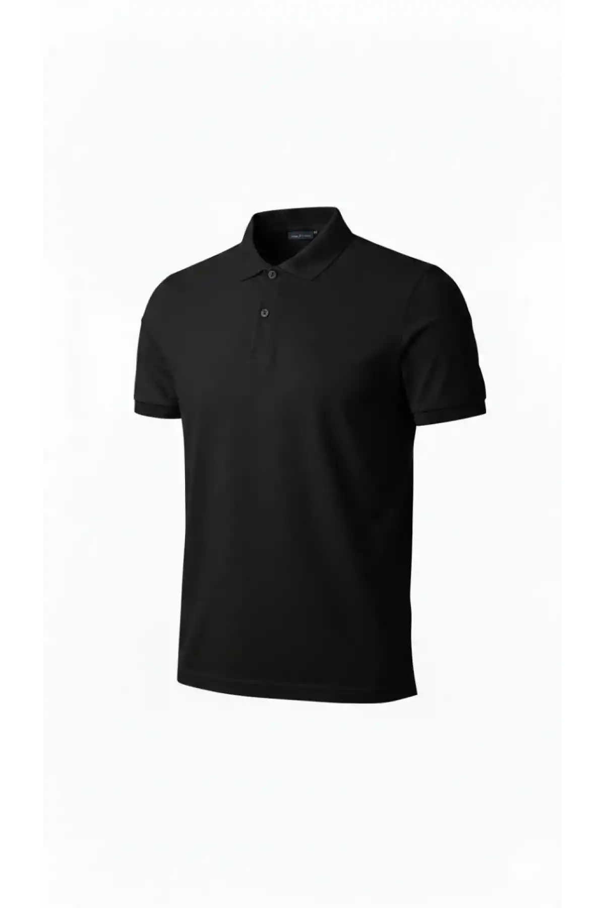 Erkek Pike Kumaş Düğmeli Yaka Regular Fit Günlük Kısa kol Tişört T-shirt - Siyah