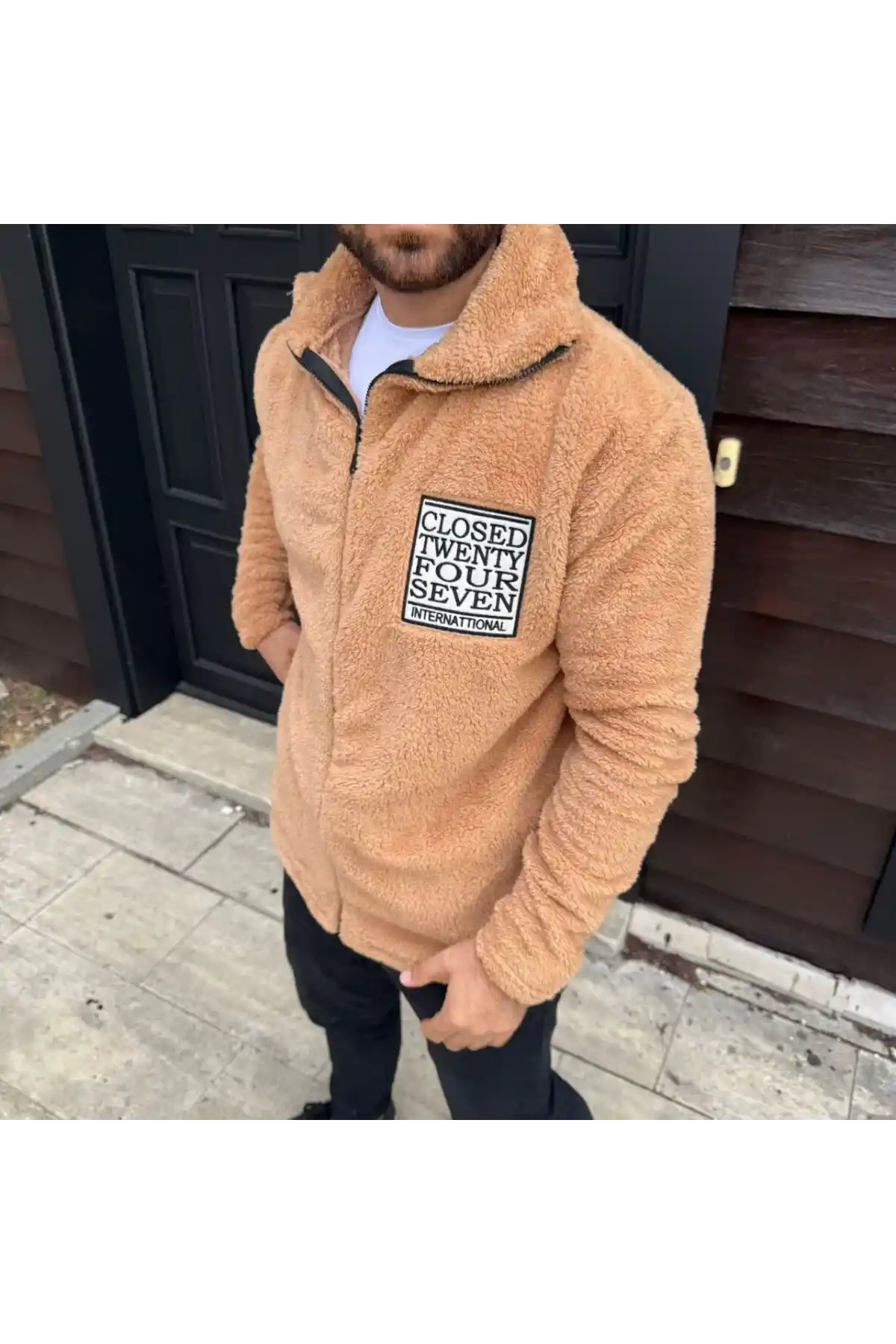 Erkek Polar Fermuarlı Sweatshirt – Kapüşonsuz, Cepli, Yumuşak Dokulu, Oversize Rahat Kalıp, Kışlık Sıcak Tutan Fermuarlı Üst - Kahverengi