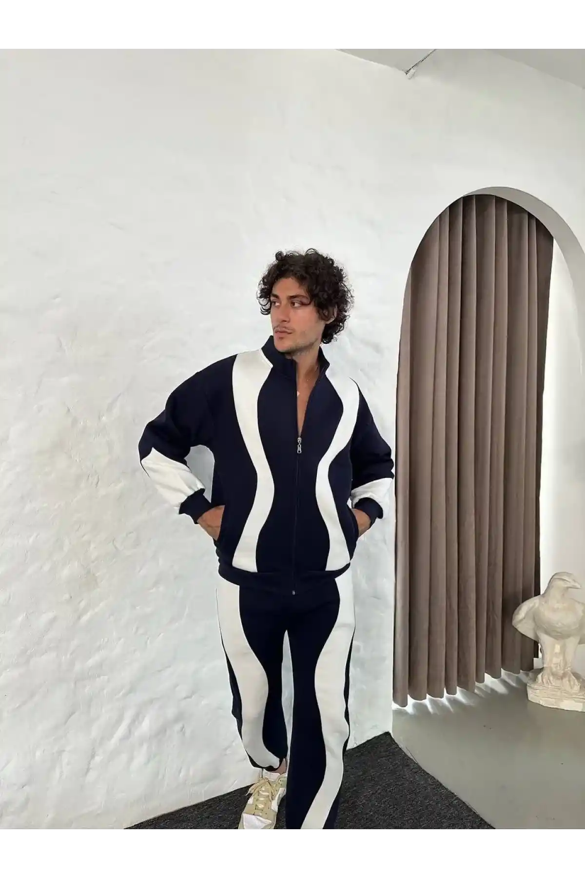 Erkek Premium Parçalı Eşofman Takım - Dik Yaka Fermuarlı Sweatshirt, - Siyah