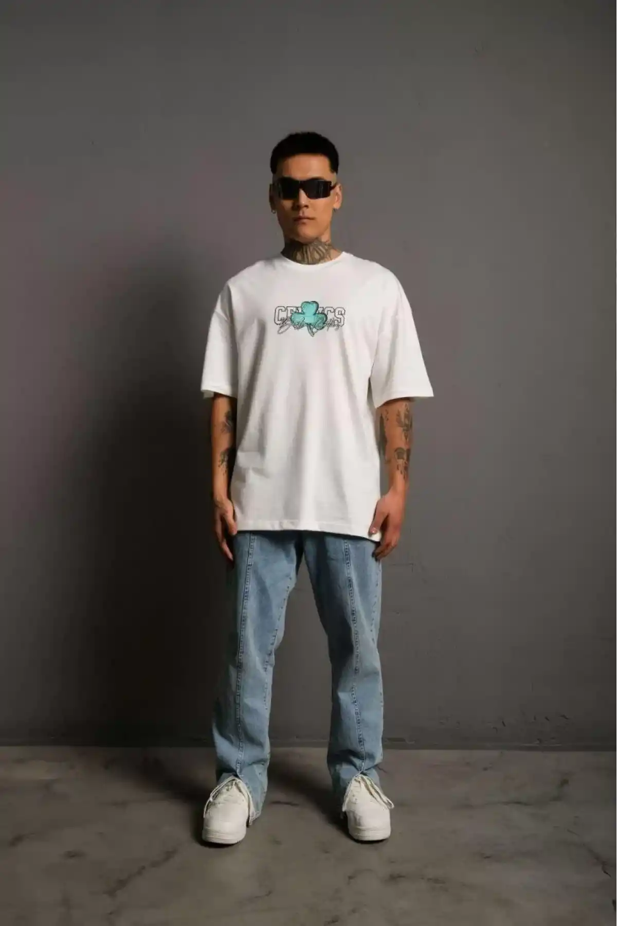 Erkek Sırt Baskılı T-shirt - Beyaz