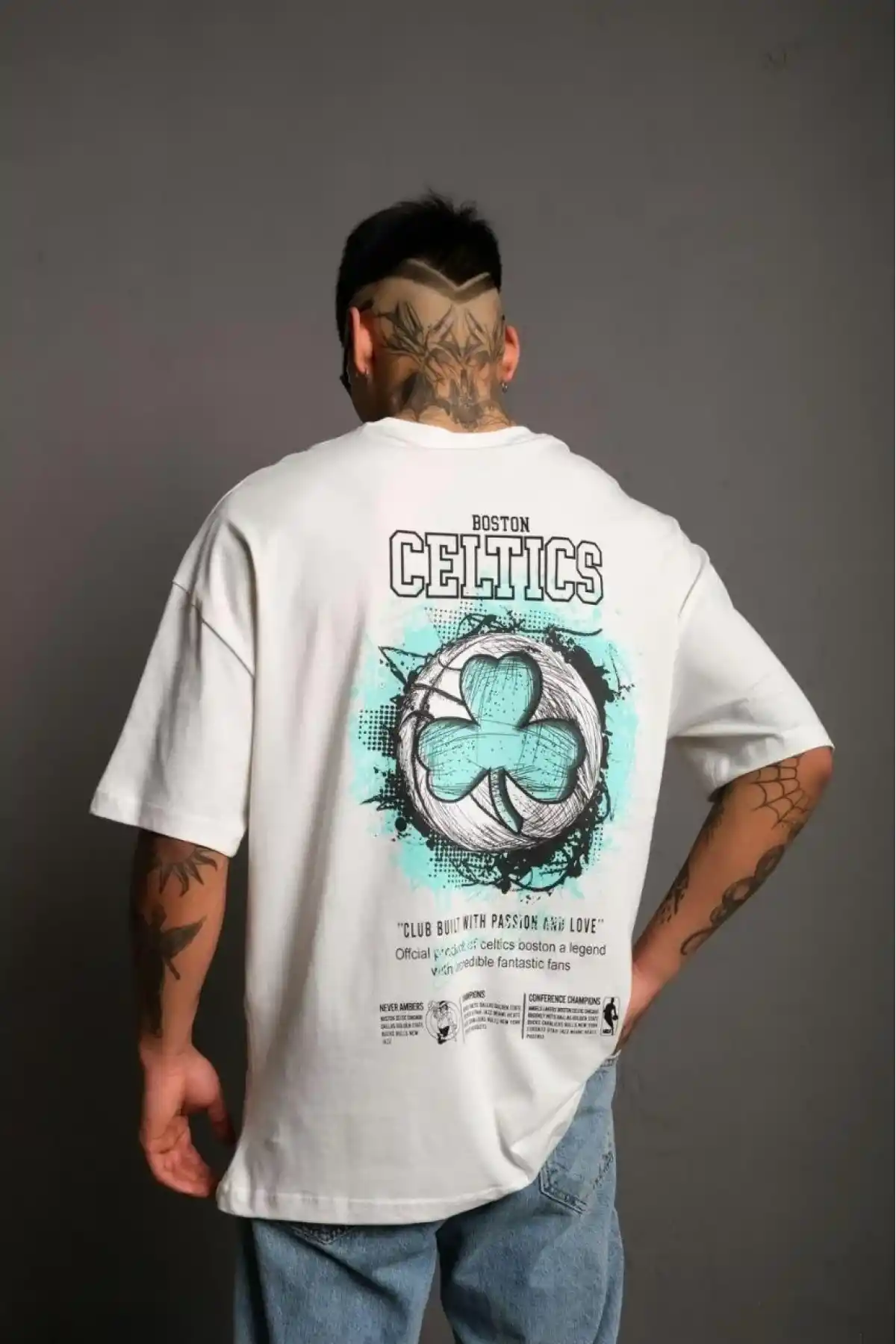 Erkek Kısa Kol Yazlık Tişört Bisiklet Yaka Baskılı Oversize T-Shirt - Beyaz