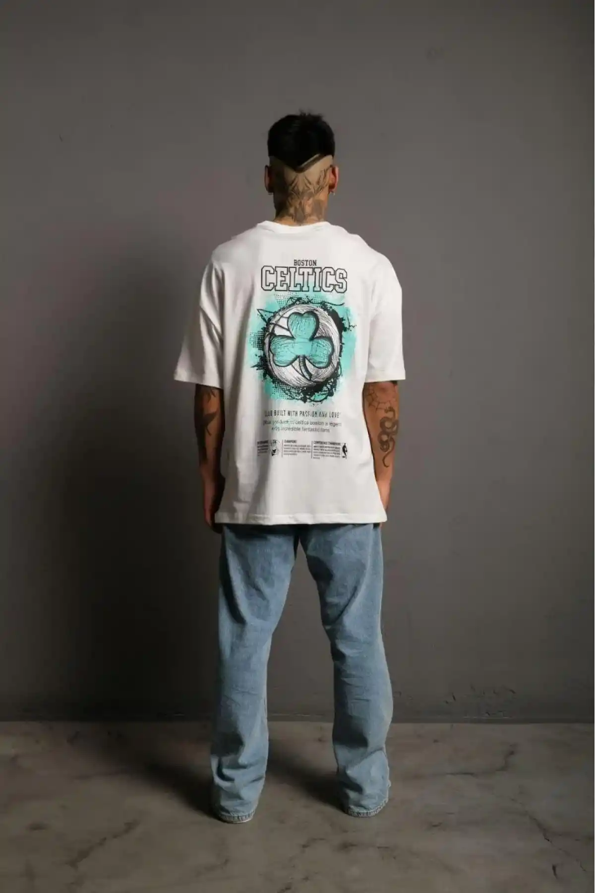 Erkek Kısa Kol Yazlık Tişört Bisiklet Yaka Baskılı Oversize T-Shirt - Beyaz