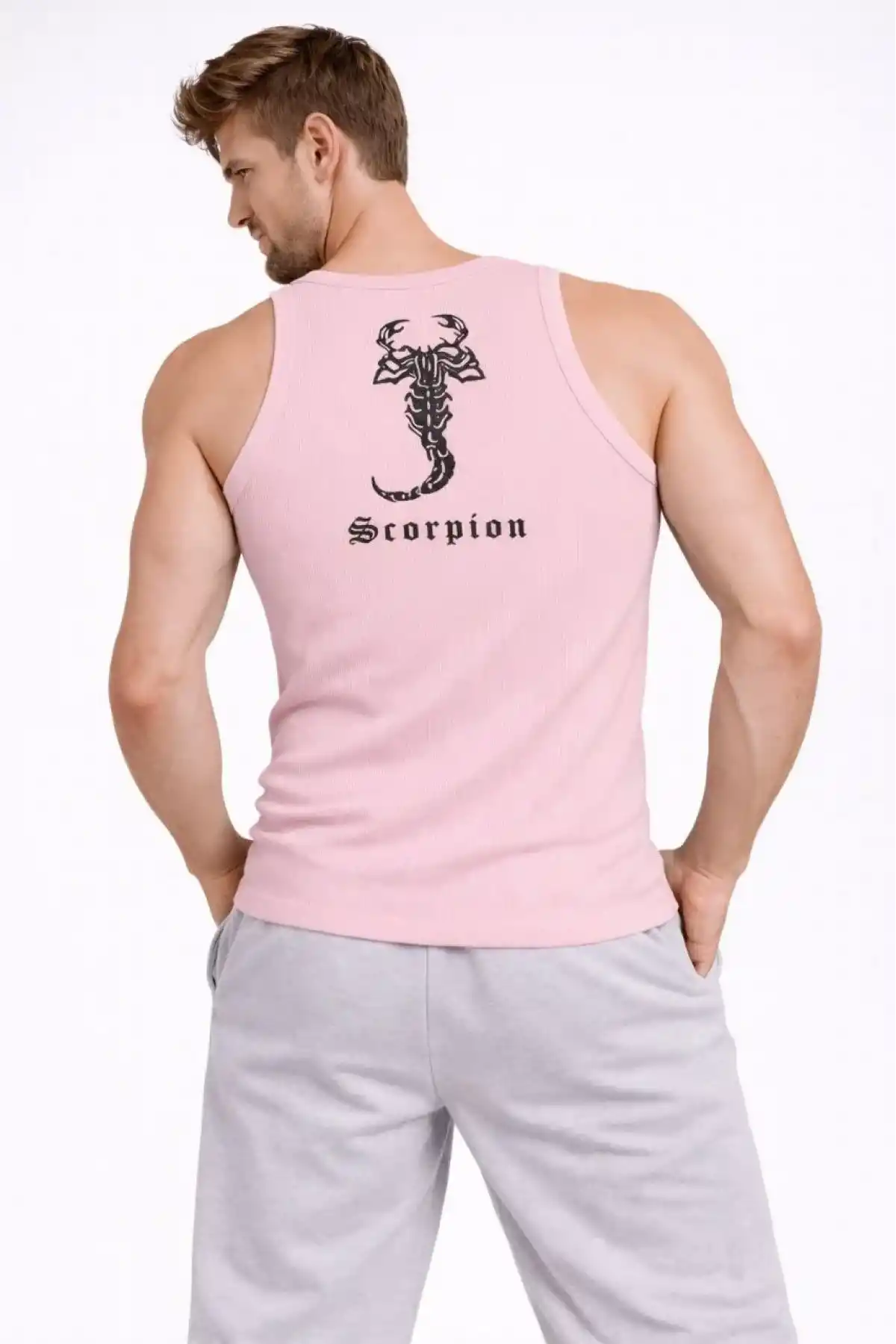 Erkek Spor Fitilli Atlet 3lü Set Mint Yeşili Pembe Bebek Mavisi Slim Fit Kaşkorse Arka