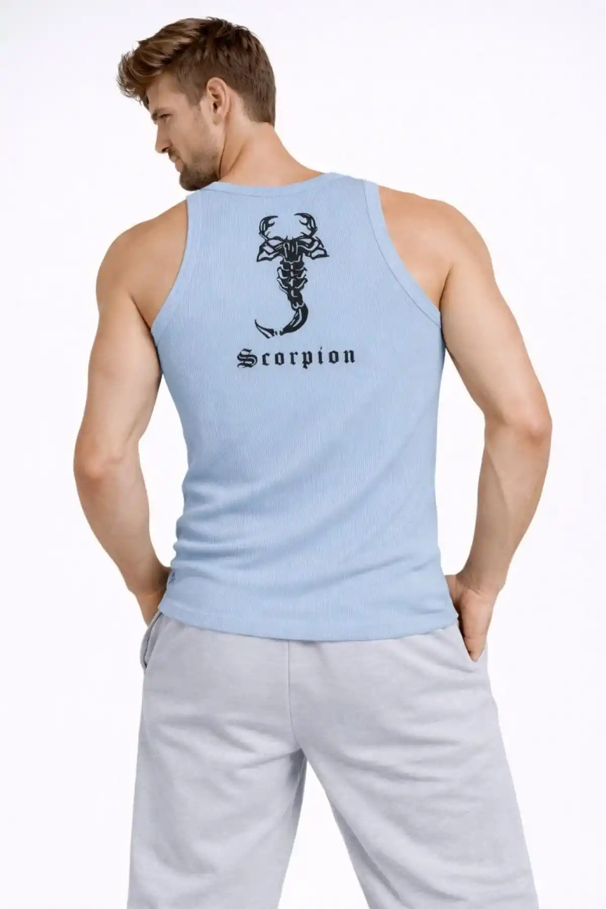 Erkek Spor Fitilli Atlet 3lü Set Mint Yeşili Pembe Bebek Mavisi Slim Fit Kaşkorse Arka