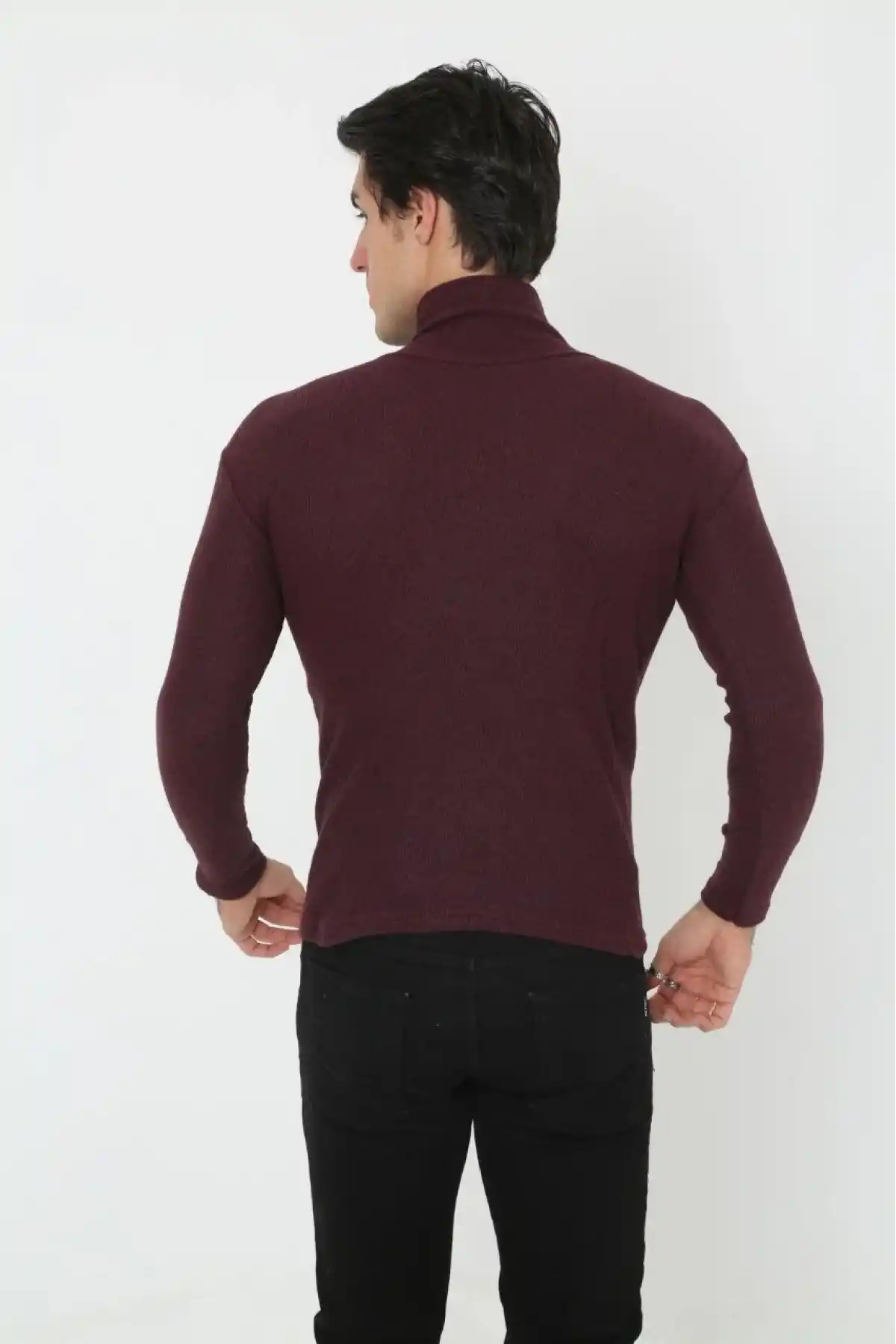 Erkek Tam Boğazlı Fitilli Likrali Koşkorse Badi - Bordo