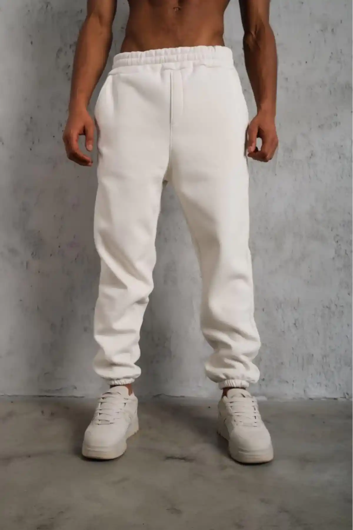 Erkek Üç İplik Alt Eşofman Lastikli - Beyaz