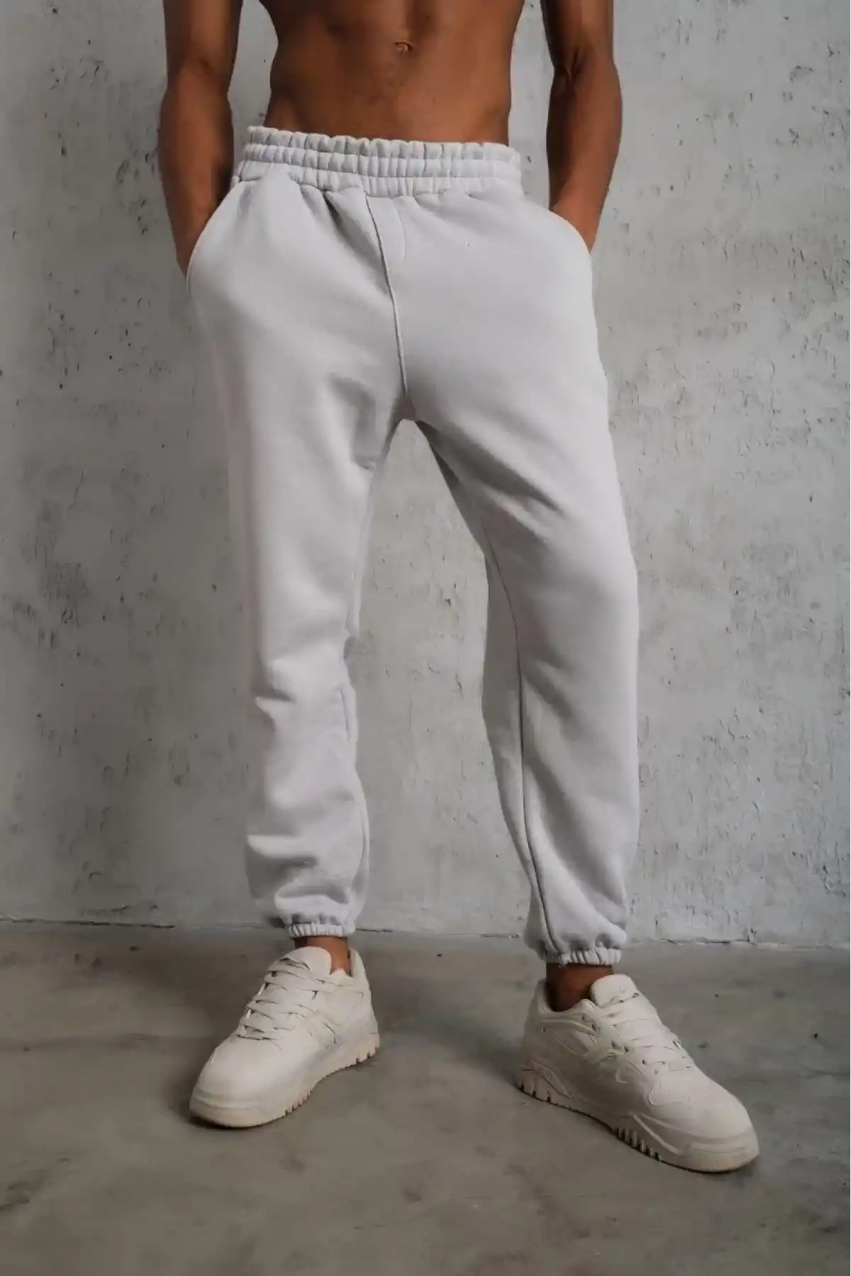 Erkek Üç İplik Alt Eşofman Lastikli - Gri