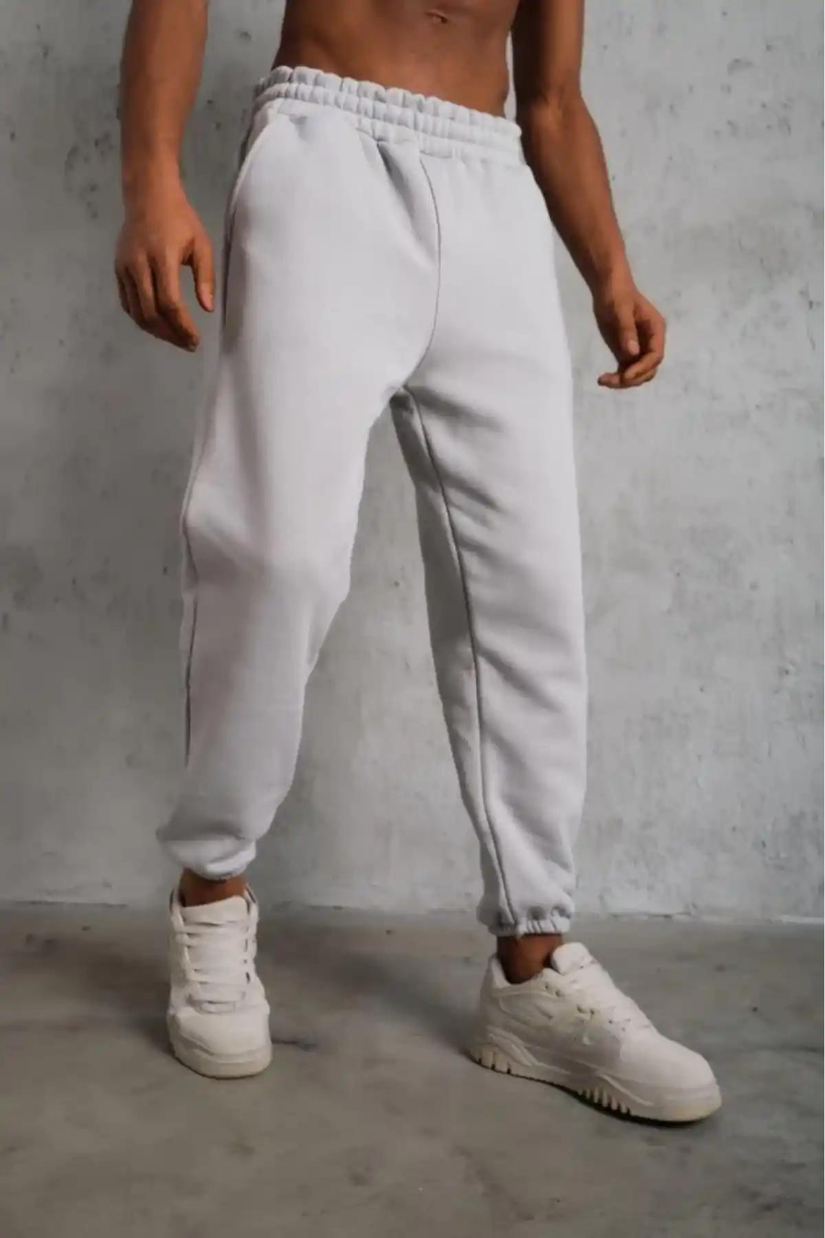 Erkek Üç İplik Alt Eşofman Lastikli - Gri