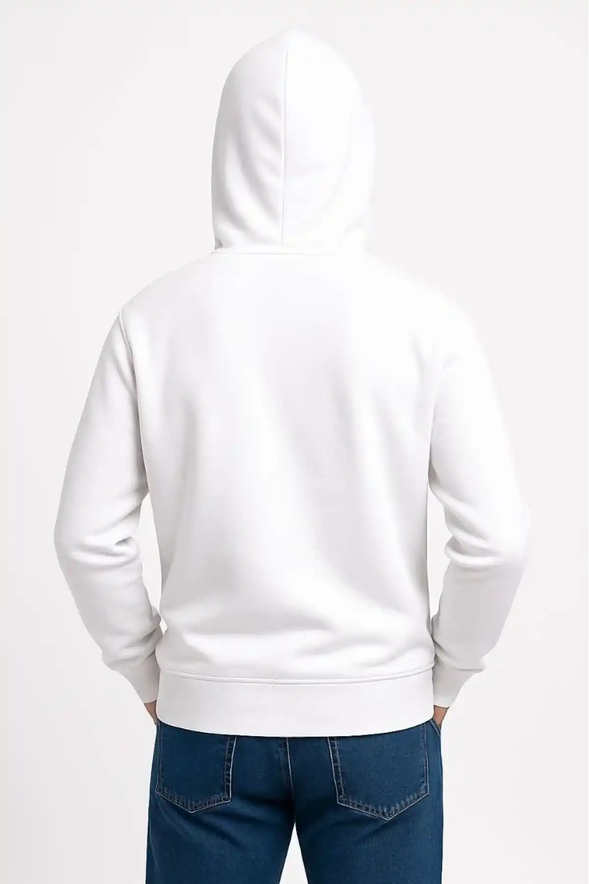 Erkek Üç İplik Kapüşonlu Kanguru Cepli SweatShirt hoodie - Beyaz
