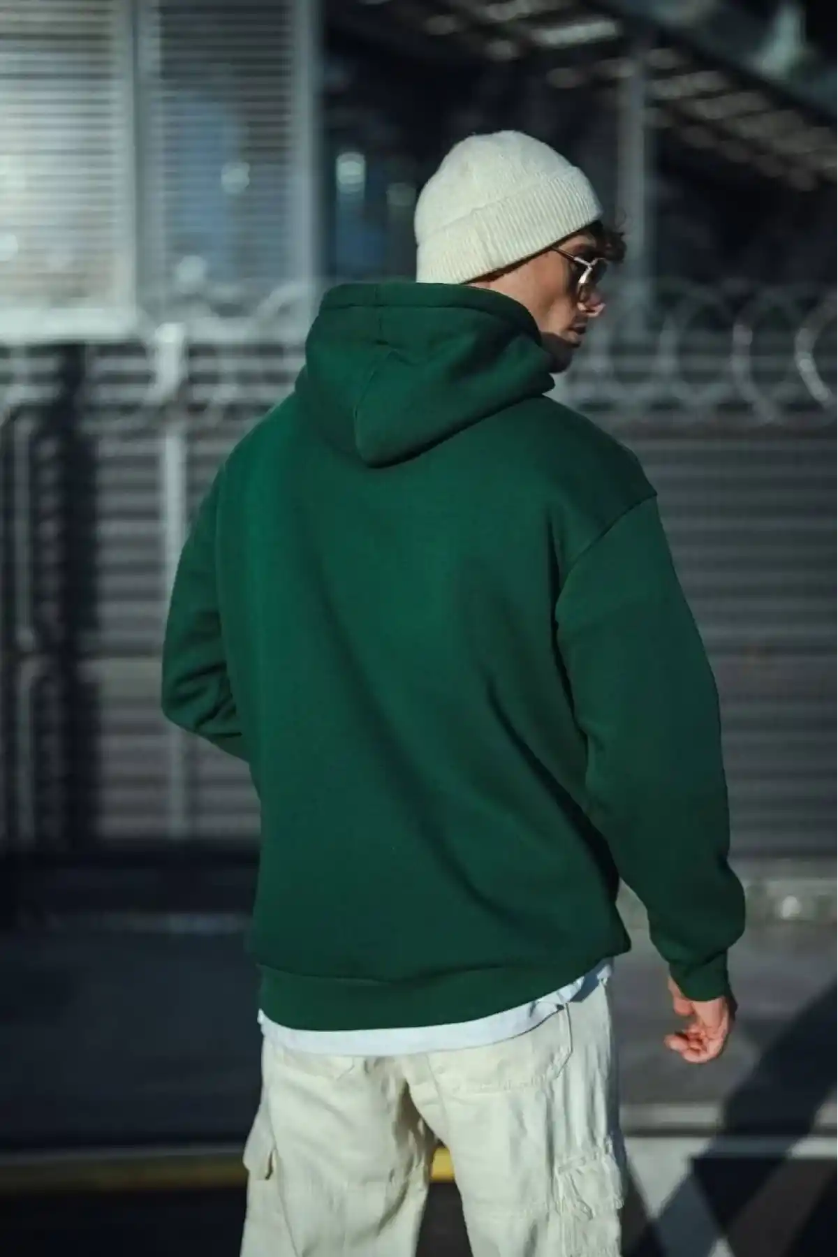 Erkek Üç İplik Penye kapüşonlu Basic SweatShirt - Haki