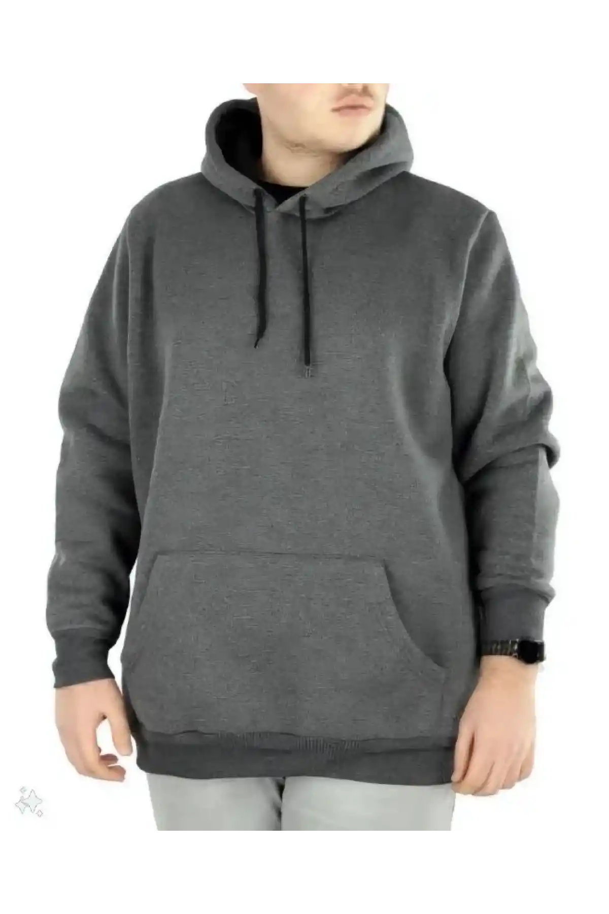 Erkek Uzun Kol Kapşonlu Basic Sweatshirt hoodie - Füme