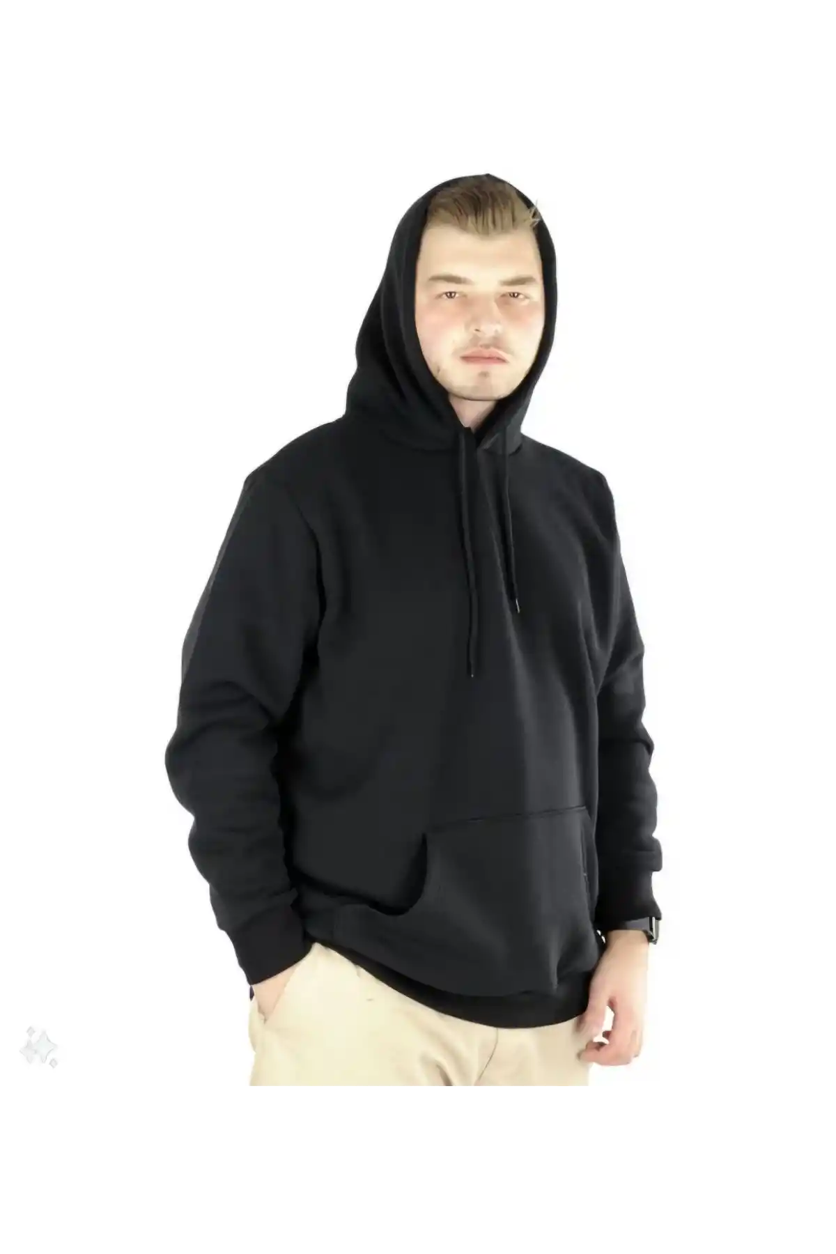 Erkek Uzun Kol Kapşonlu Basic Sweatshirt hoodie - Siyah