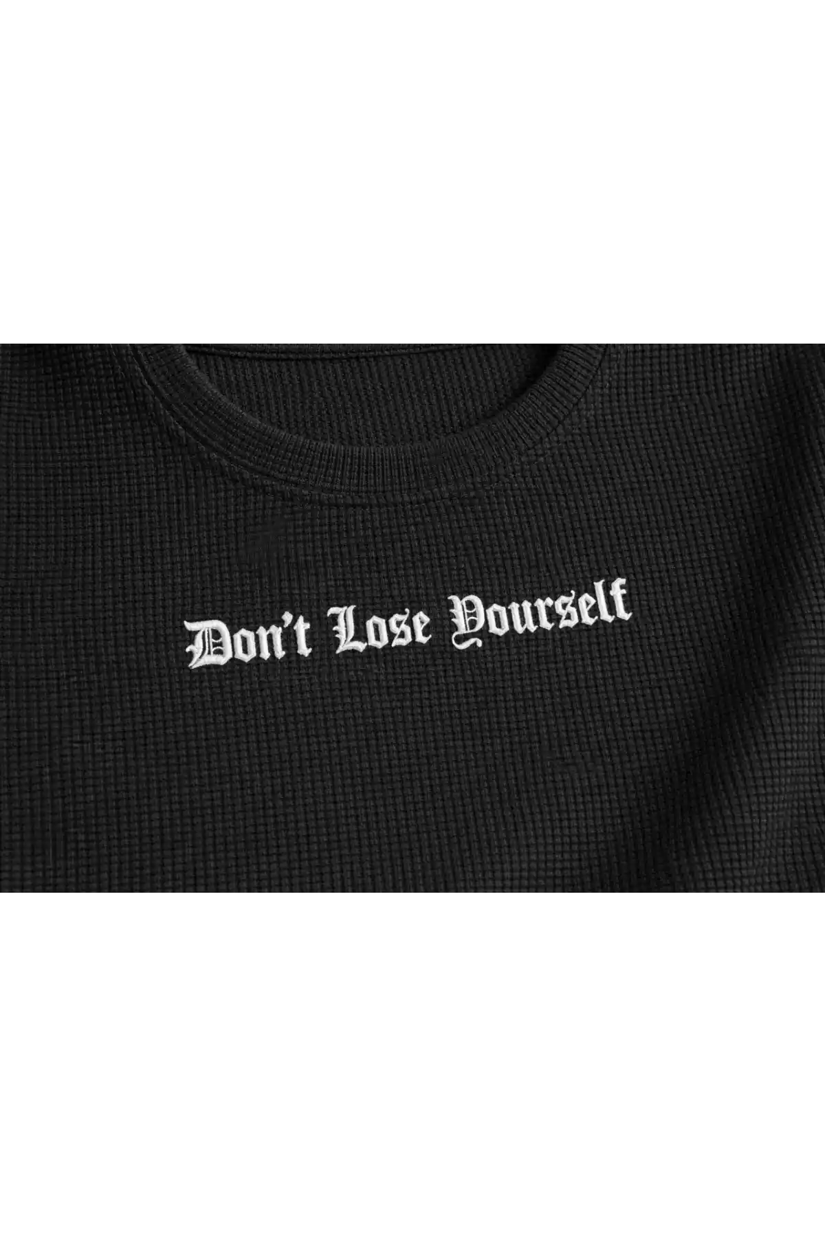 Erkek Wafıl Kumaş Tişört Regular Kalıp Bisiklet Yaka Baskılı Günlük Basic T-Shirt - Siyah