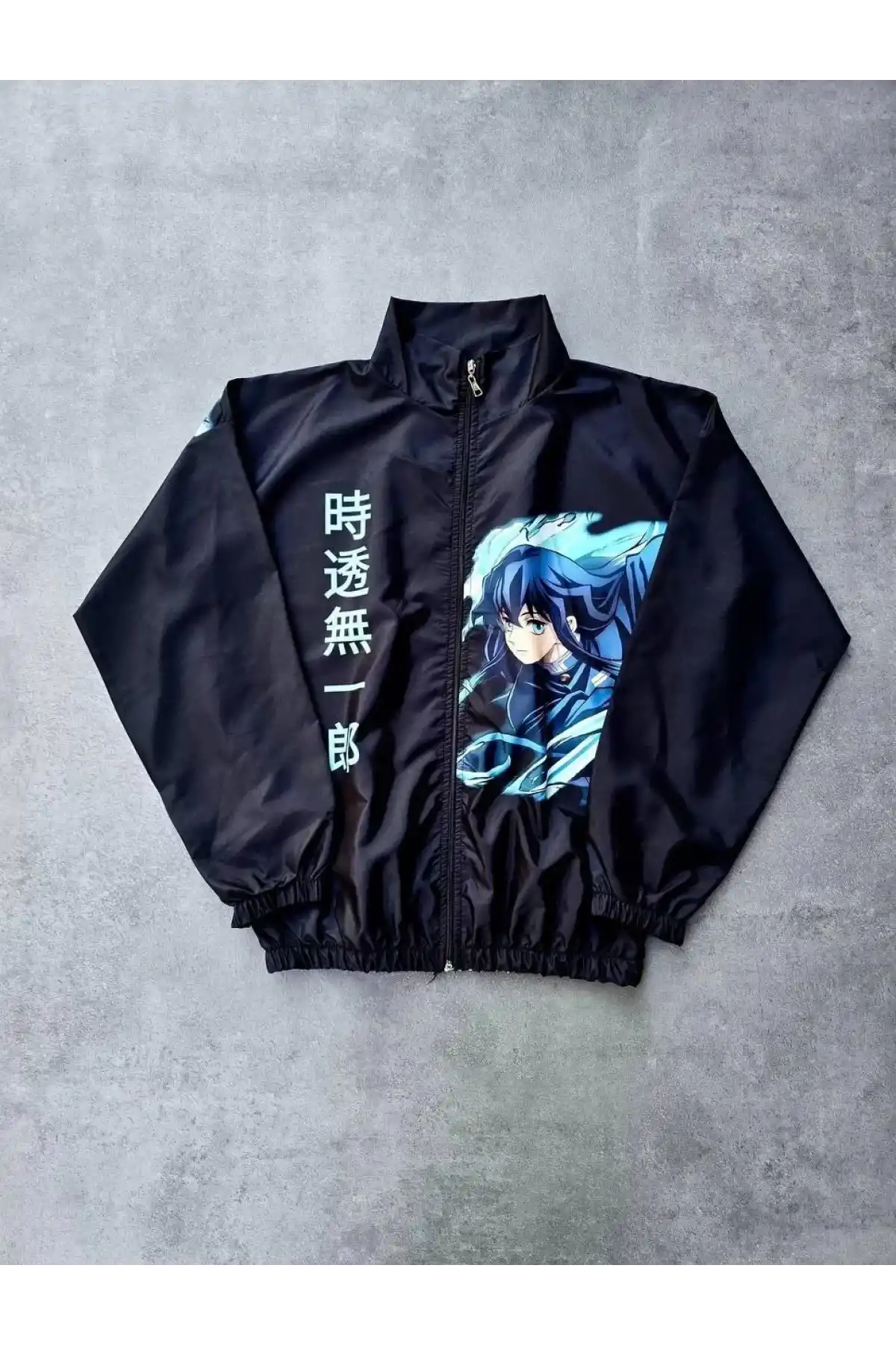 Fermuarlı Dijital Baskılı Rüzgarlık - Siyah