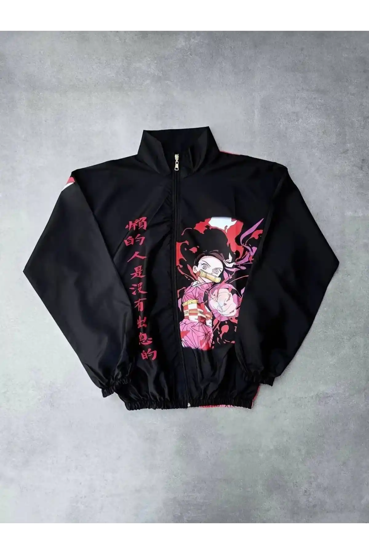 Fermuarlı Dijital Baskılı Rüzgarlık - Siyah